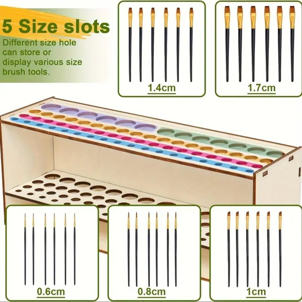 67-slot Premium Wooden Brush Holder – Durable Artist Desk Organizer, Pencil & Pa