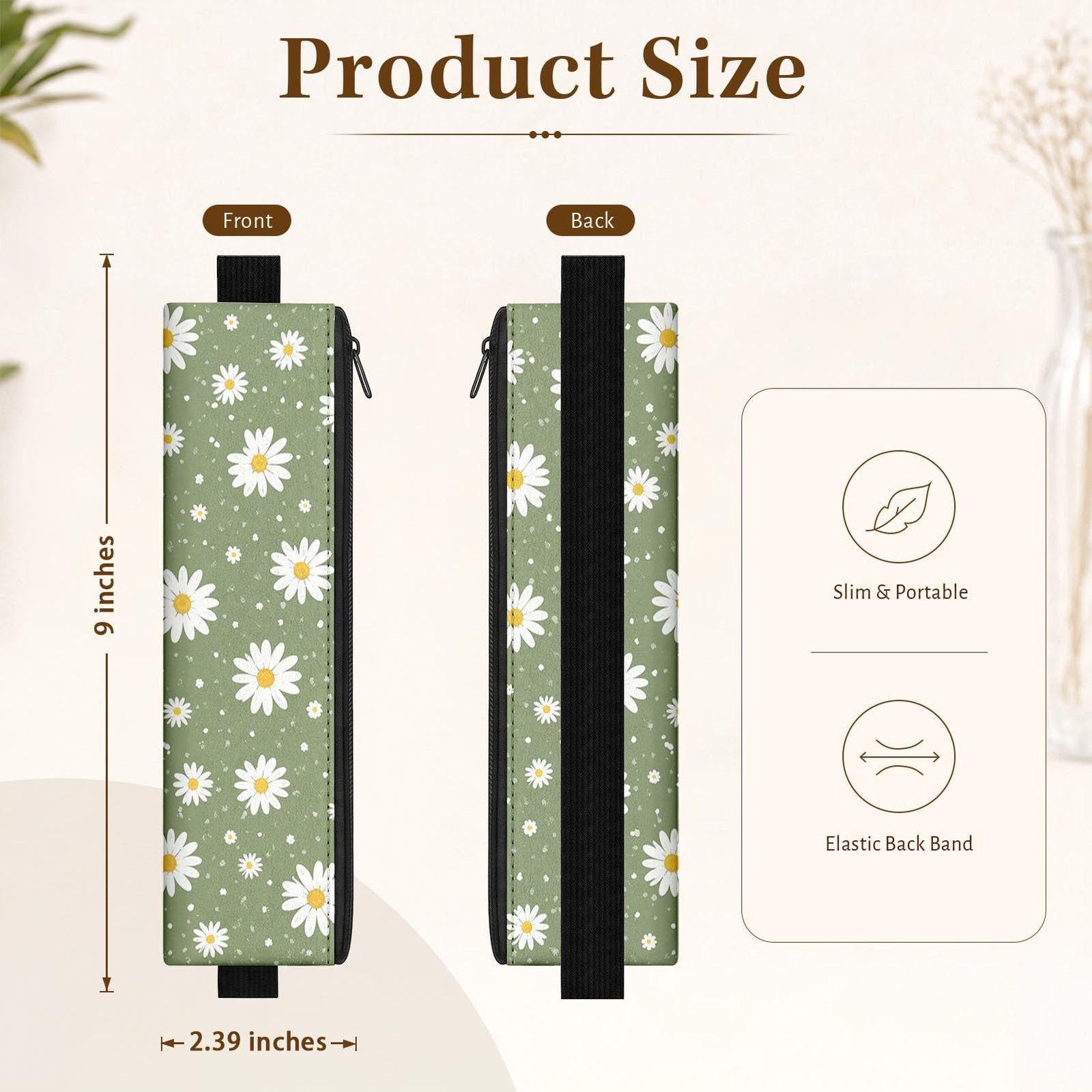 12 Pack Elastic Pen Holder for Notebook, Daisy Floral Boho, PU Leather Book P…