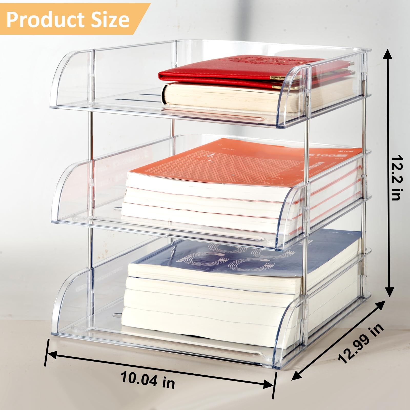 Desk Organizer and Storage,3-Tier File Paper Tray Organizers,Stackable Clear …