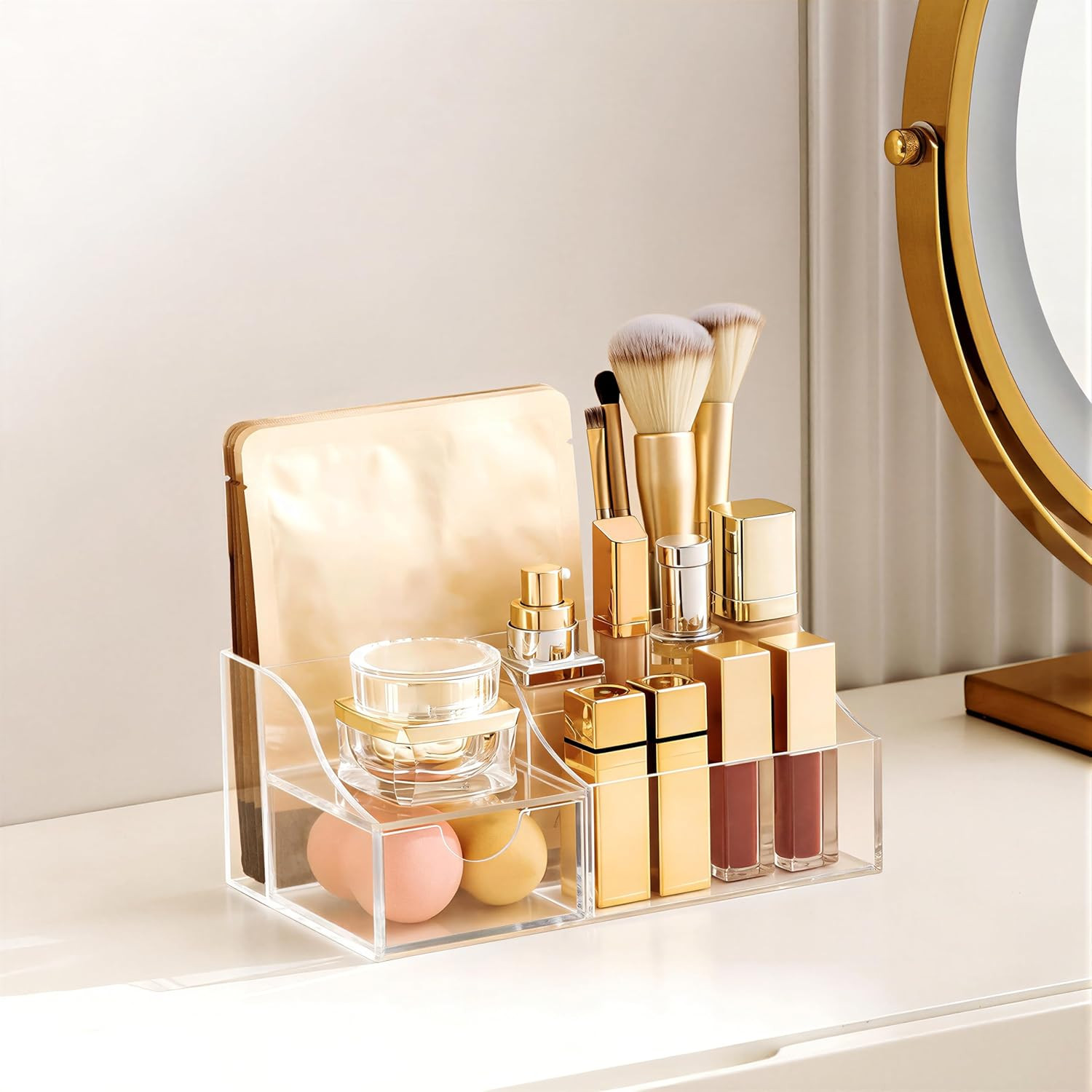 Acrylic Desk Organizer with Drawer, Pen & Pencil Holder, Multifunctional Desktop