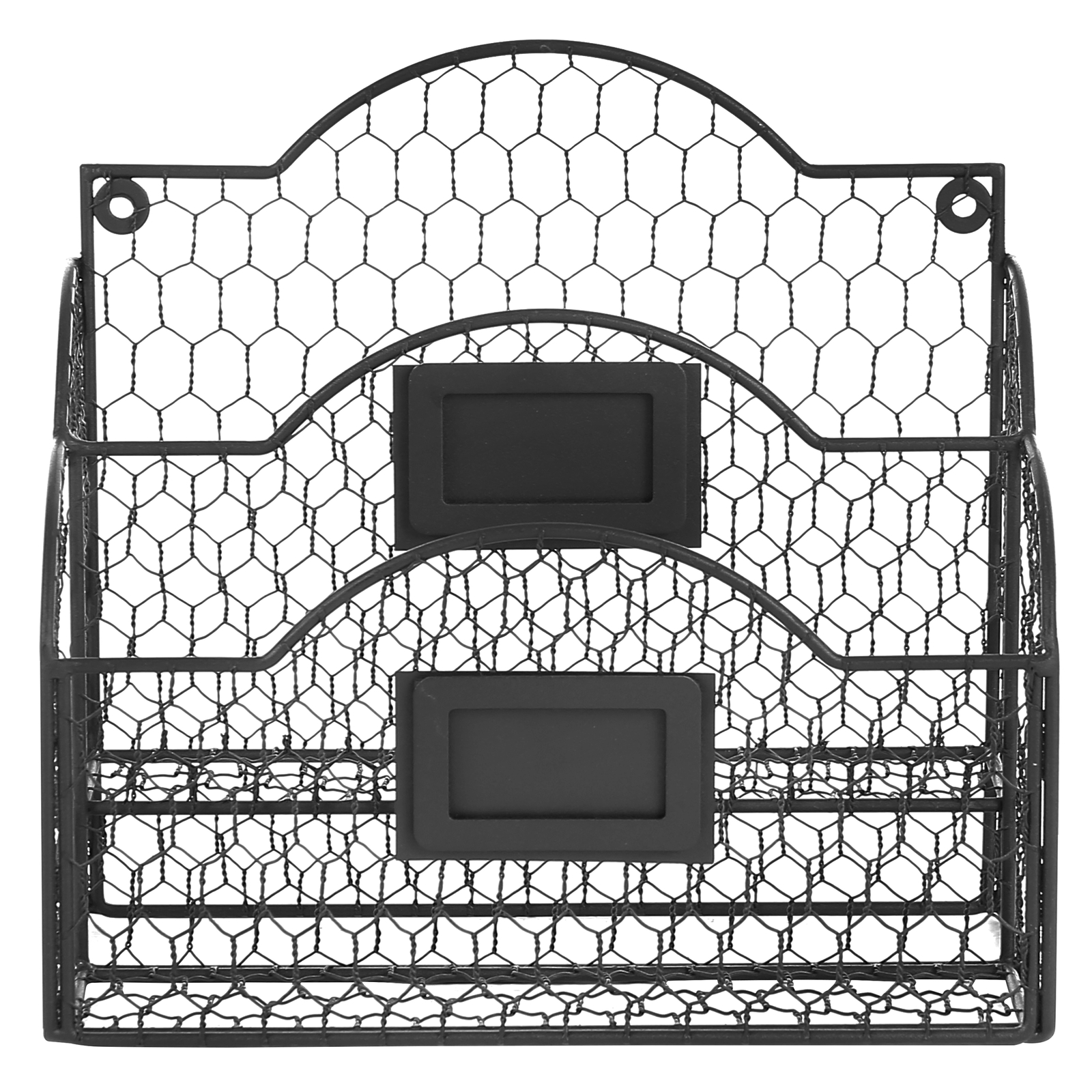 Black Metal Chicken Wire Wall Mounted Mail Sorter, Desktop Stationery Organizer