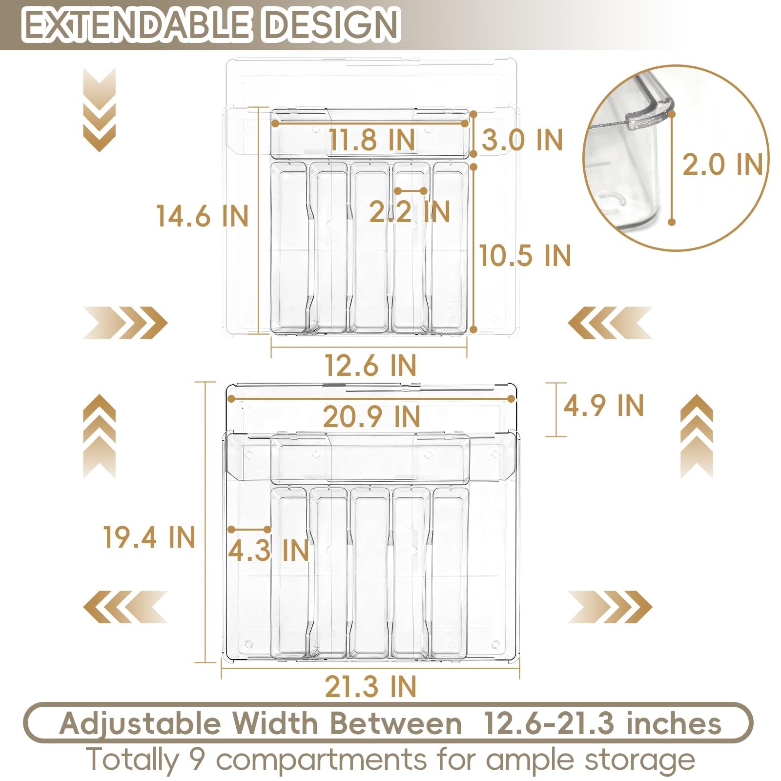 Pesilo Expandable Silverware Organizers for Kitchen Drawer, Clear Transparent
