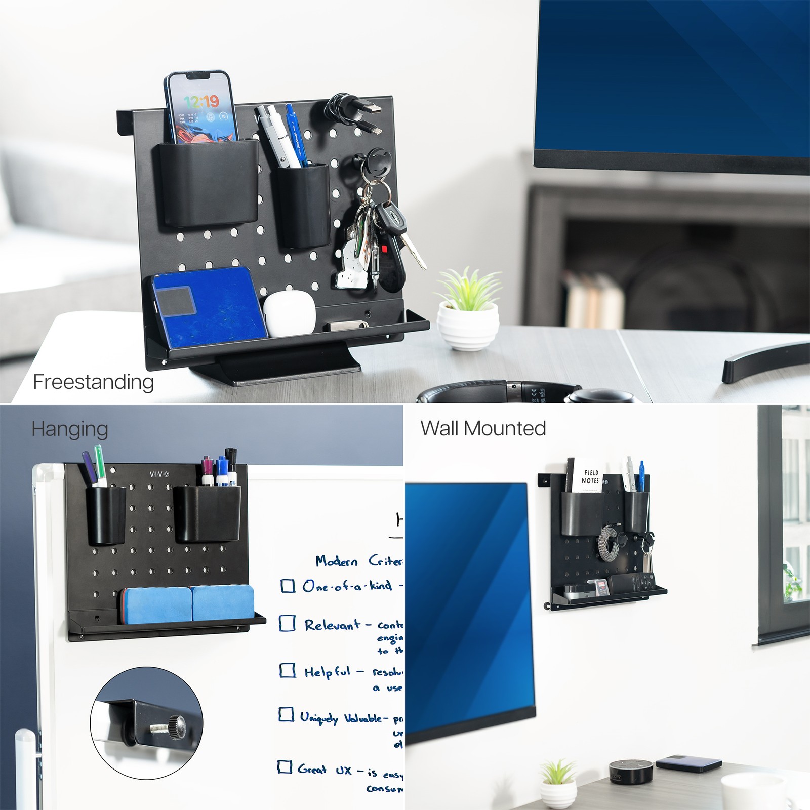VIVO Black 12 x 10 inch Freestanding Pegboard Desk Organizer