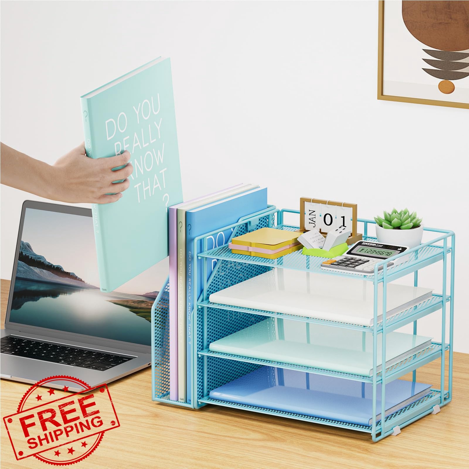Marbrasse Blue 4-Tier Desk Organizer