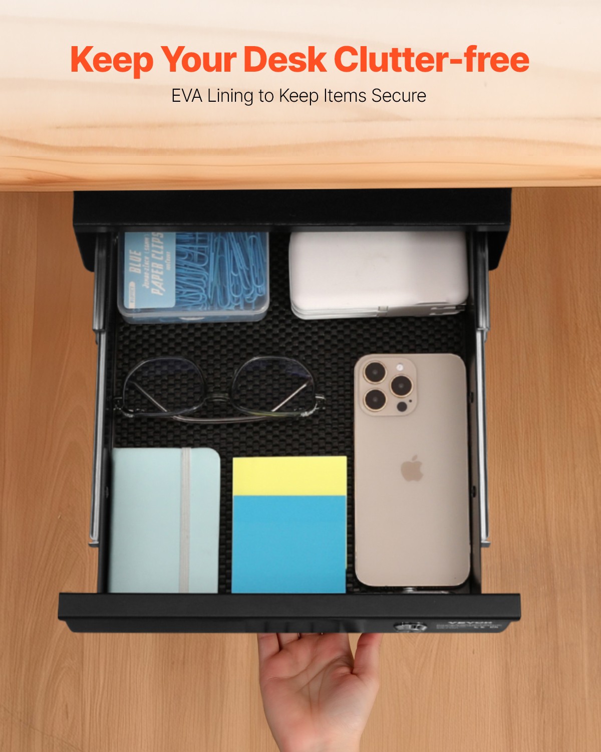 VEVOR 13 in Lockable Under Desk Drawer Organizer Slide-out Drawer for Office