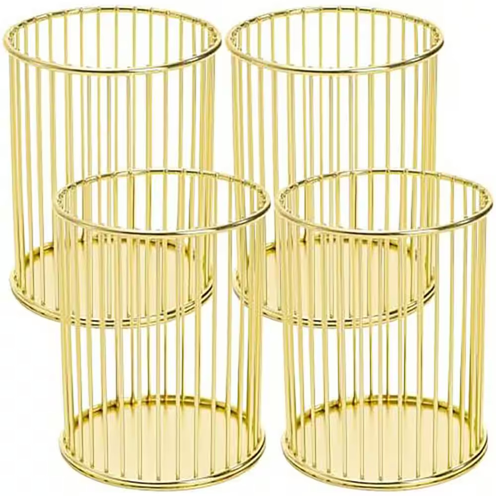 4-Pack Golden Wire Metal Pencil Cup Cylindrical Desktop Organizer Pen Holder Mak