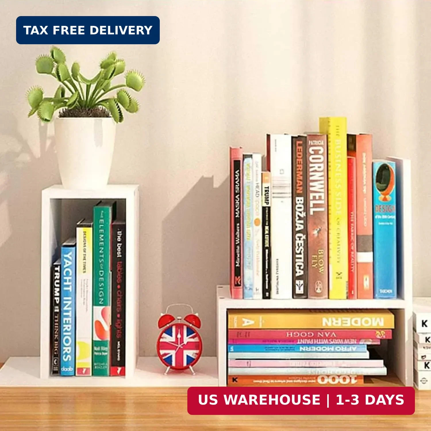 Desktop Shelf Organizer, Adjustable Wood Office Storage Rack, Counter Display Sm