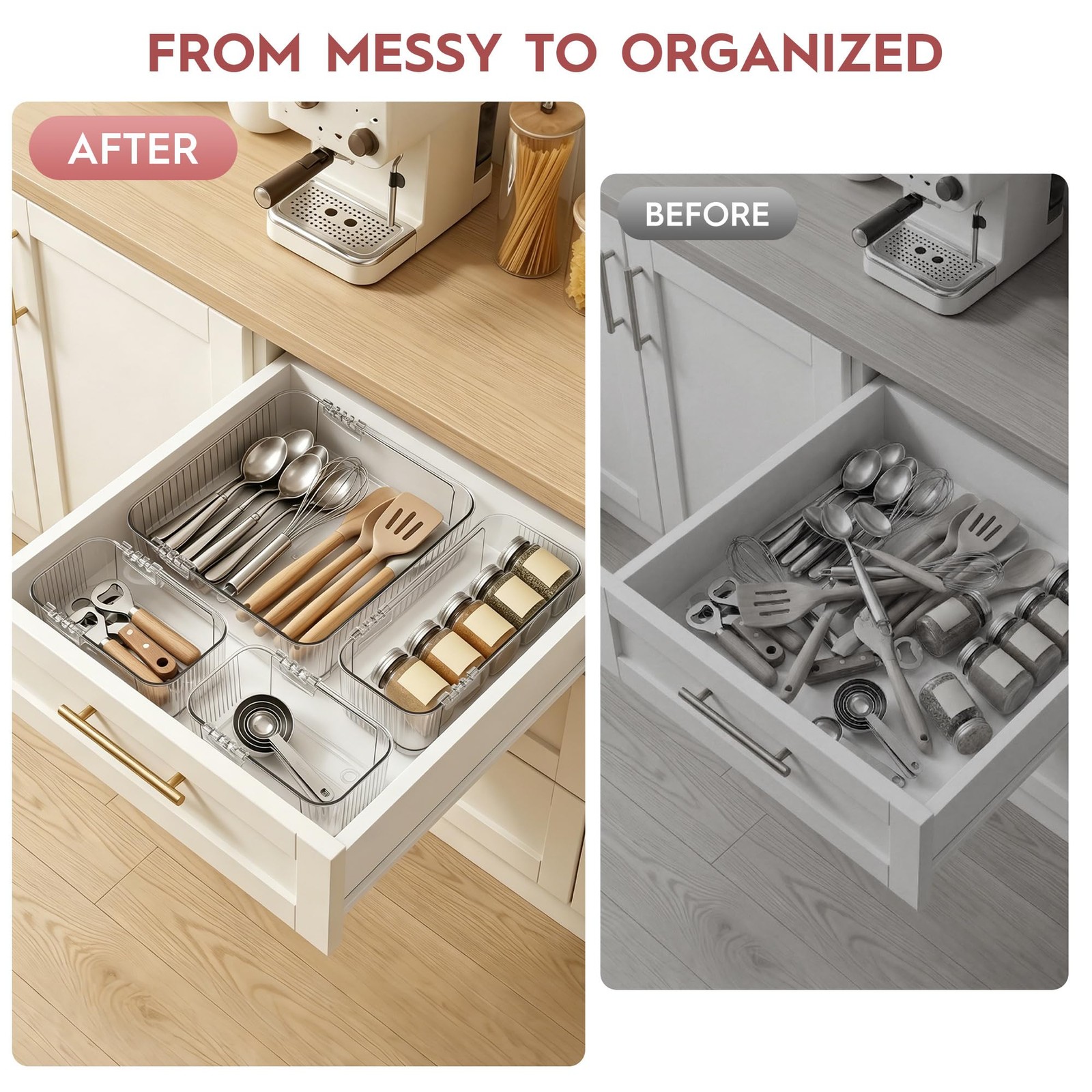 Generic Expandable Drawer Organizer Set Clear Adjustable Drawer Dividers