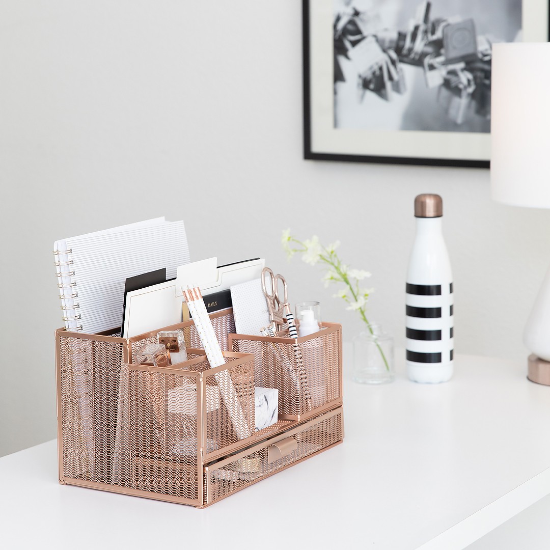 Office Rose Gold Desk Organizer and Accessories with Sticky note and File Holder