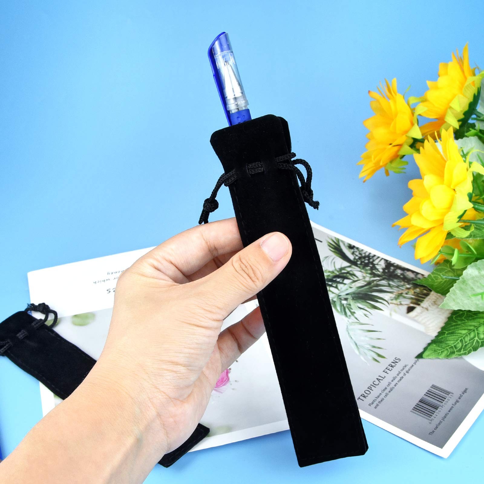 100Pcs Velvet Pen Pouch Drawstring Pen Bag Single Pen Sleeve for Business Office