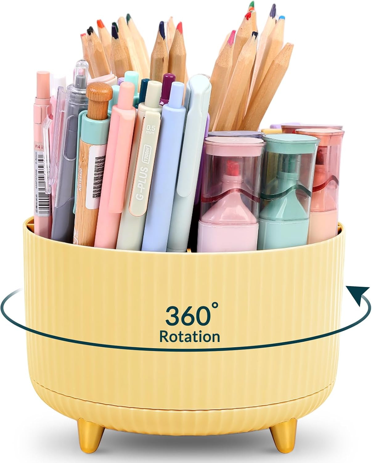 Pencil Pen Holder for Desk, 5 Slots 360-Degree Rotating Desktop Organizer, Cute
