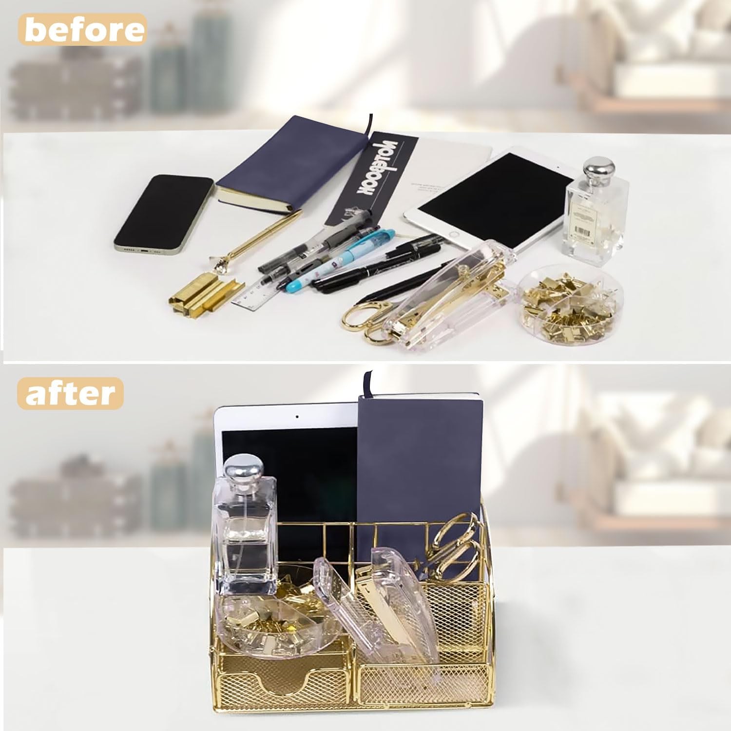 Office Desk Organizers, Gold 13PCS Office Supplies and Accessories Desk Organ…