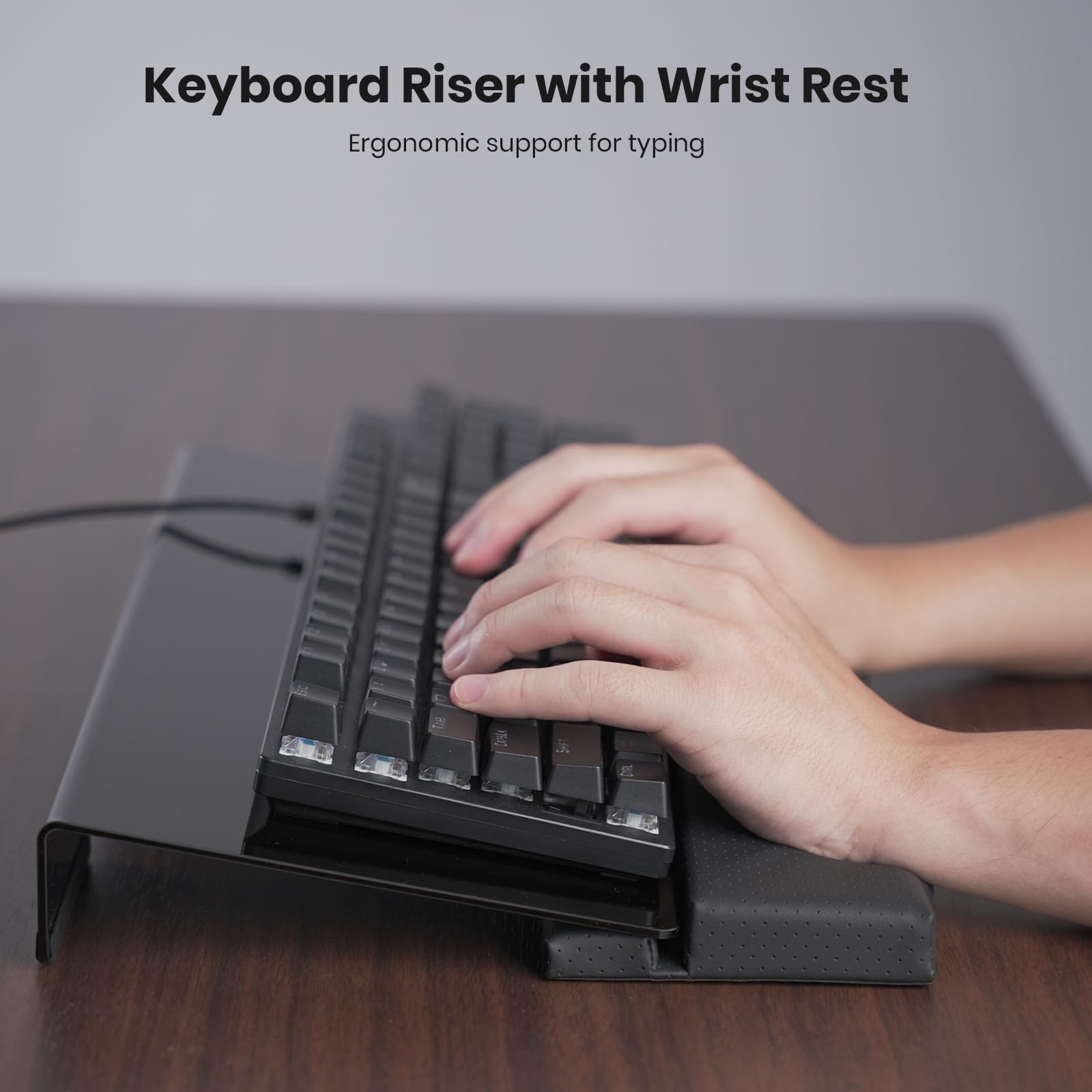 Computer Keyboard Stand Acrylic Tilted Plus, Deep Black+carfskin Comfort