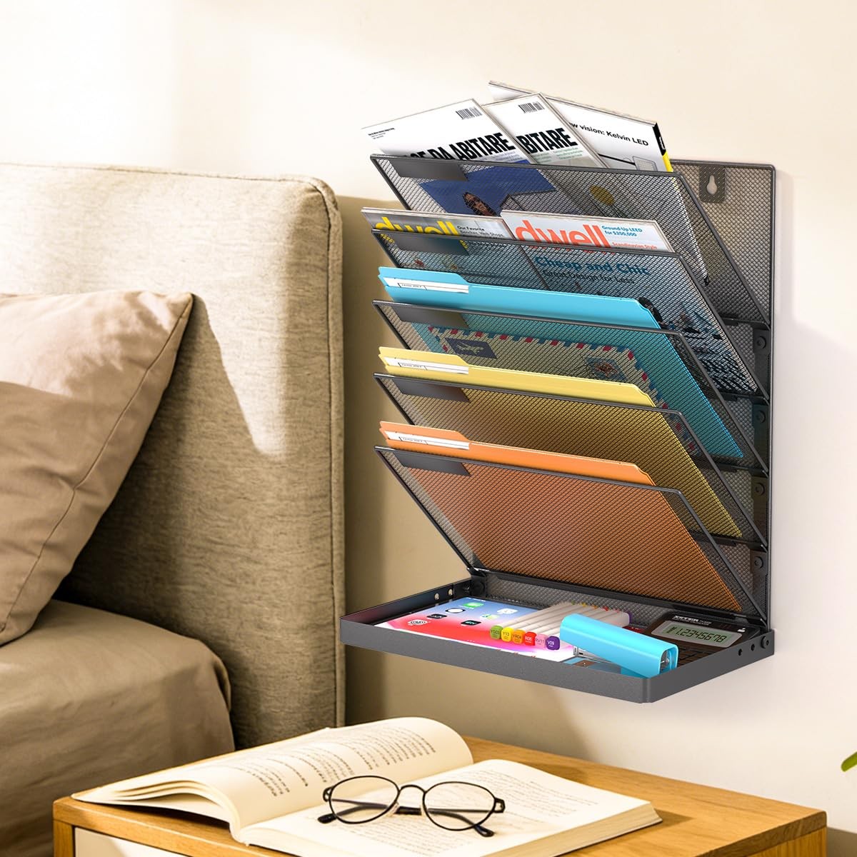 6Tier Hanging Wall File Organizer Desktop Mesh Magazine Document Rack Black