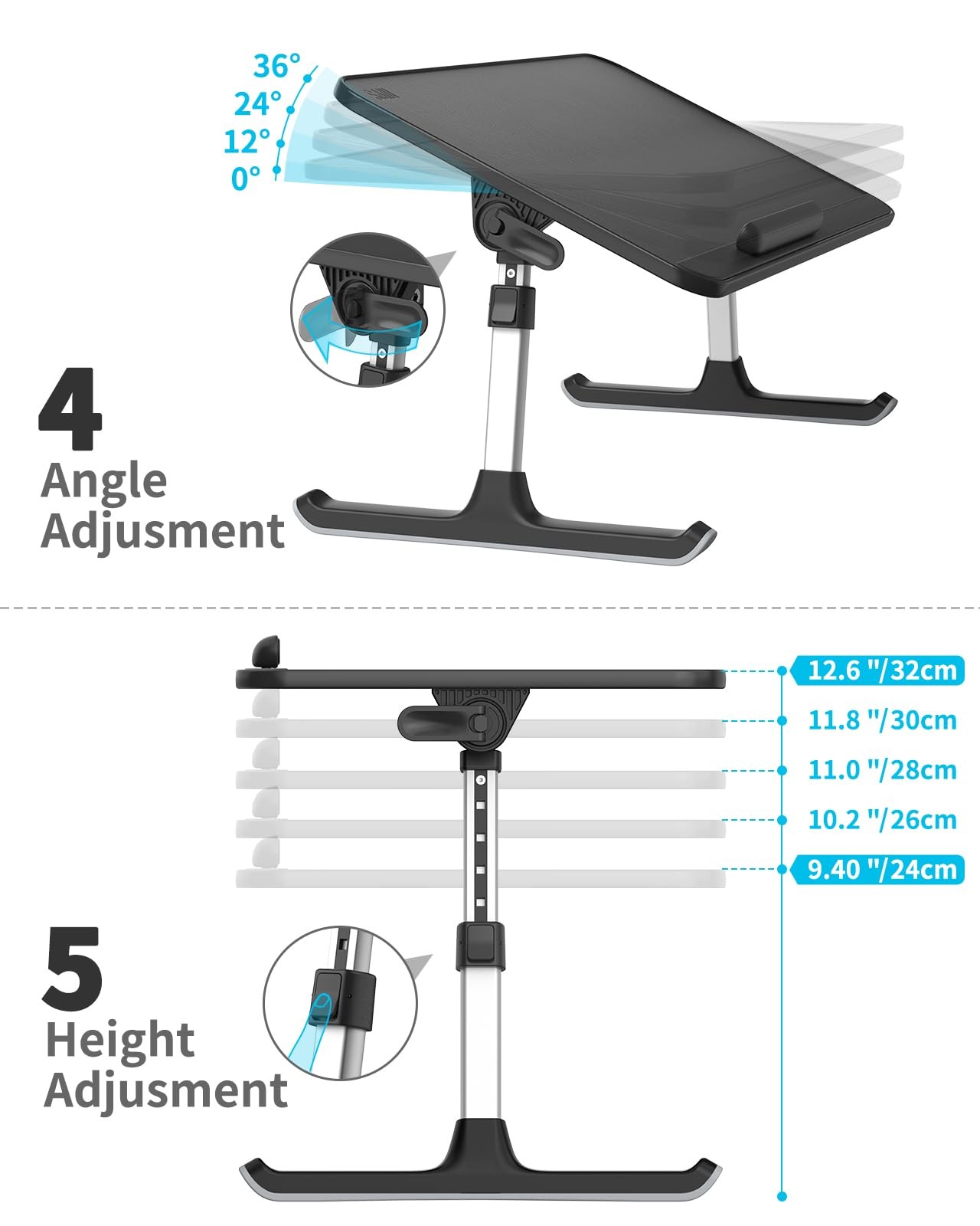 Saiji Pu Leather Laptop Bed Tray Table Adjustable Laptop Stand Removable