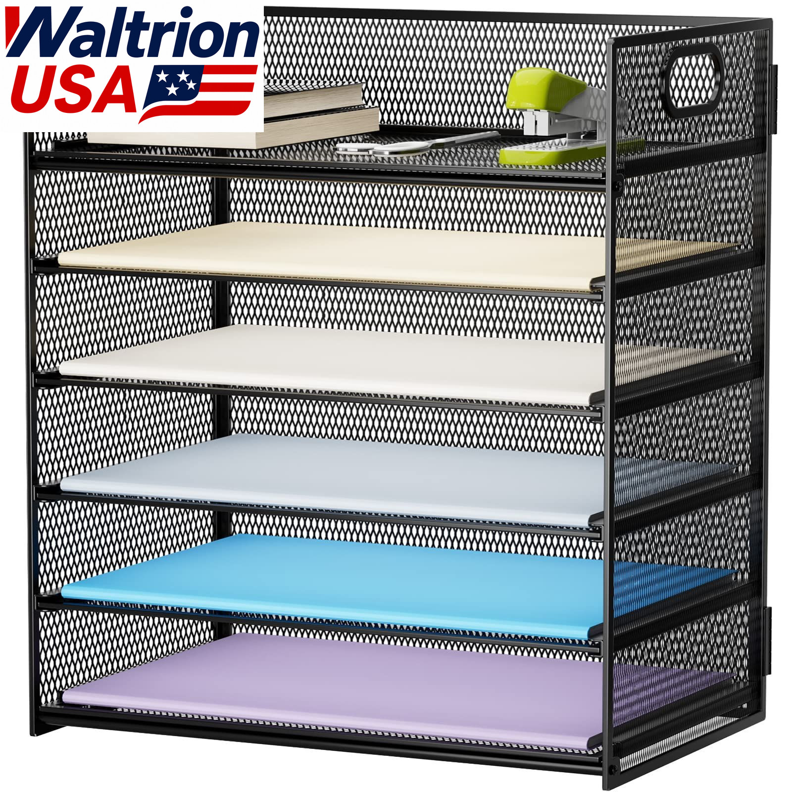 Marbrasse 6 Tier Paper Organizer Mesh Desk File Tray Letter A4 Sorter Black