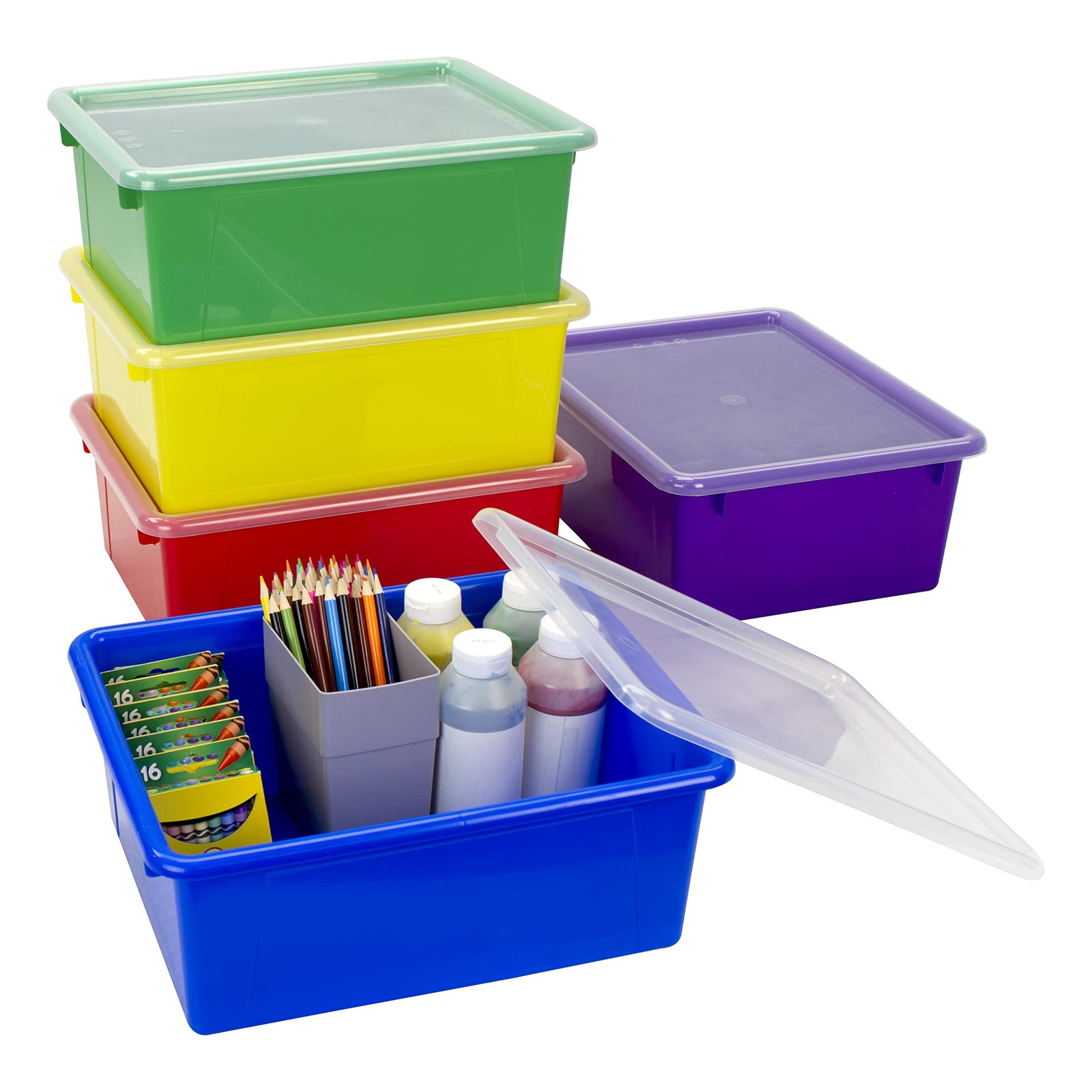 Storex Letter Size Deep Storage Bin Non-Snap Lid For Classroom Office And Home
