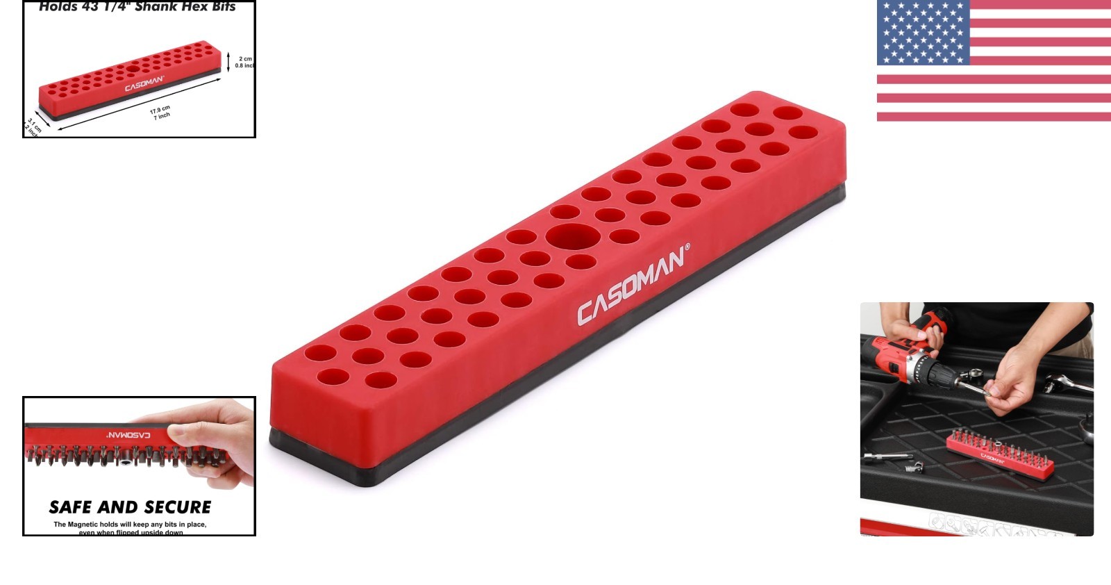 43 Hole Magnetic Bit Organizer – Lightweight Red Tool Storage for Easy Access