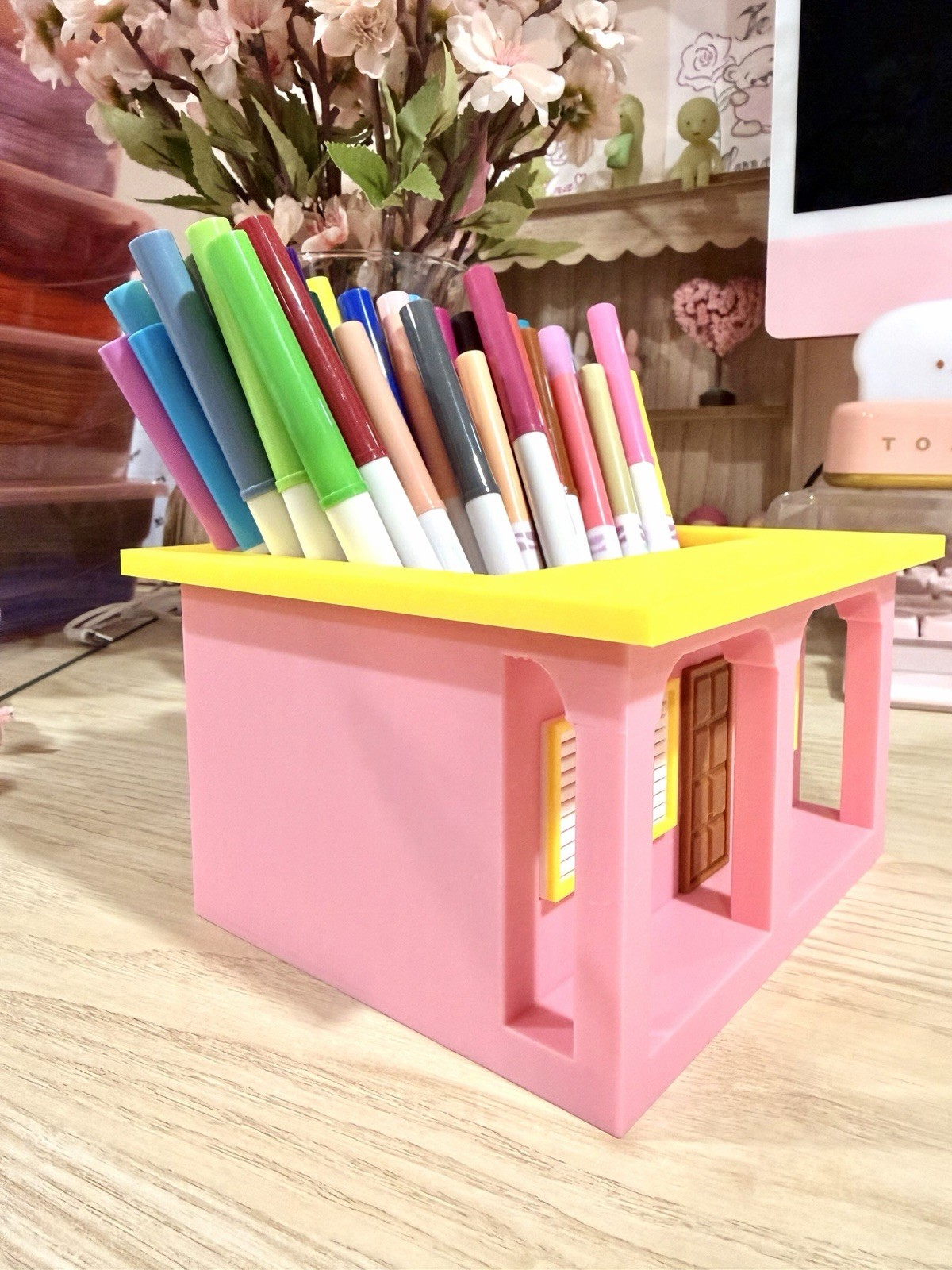 La Casita Pink and Yellow House-Pencil Holder Desk Organizer for Office