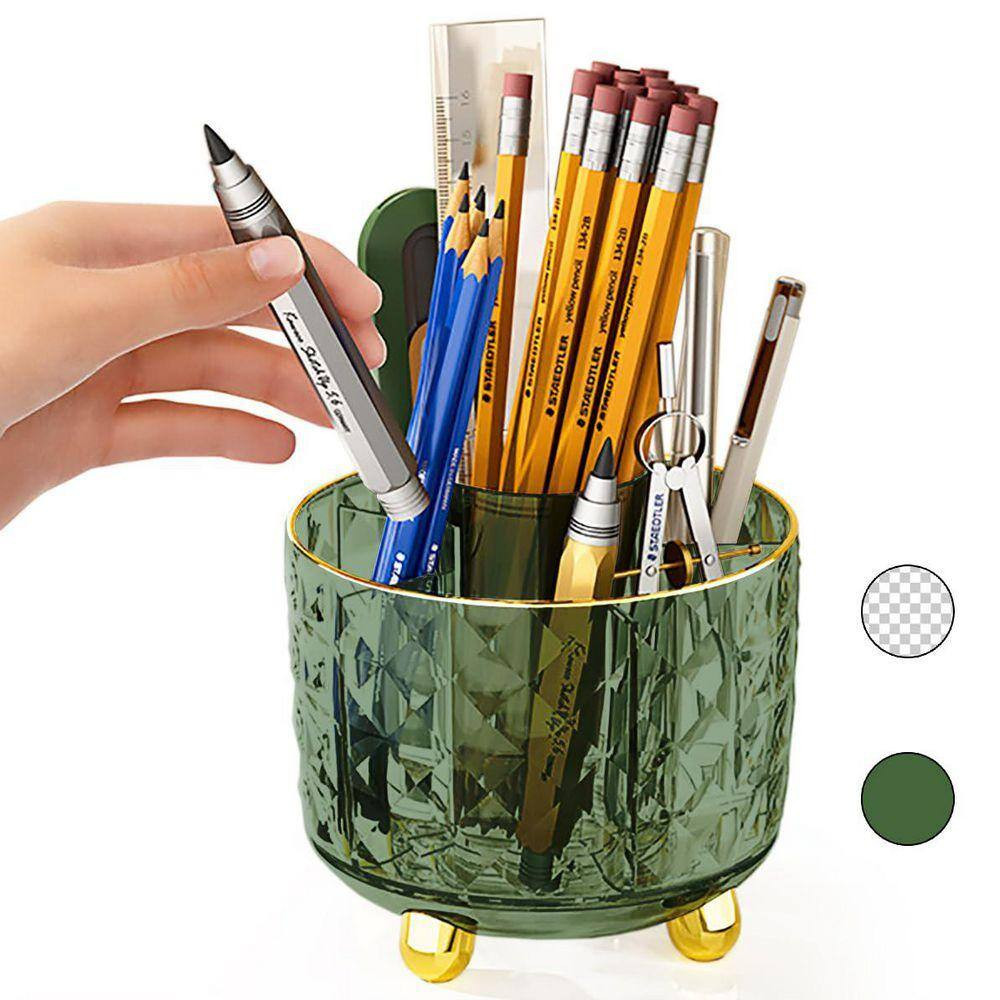 6-Slot Dark Green Rotating Pen Holder for Desk, Smooth 360° Spinning Pencil Orga