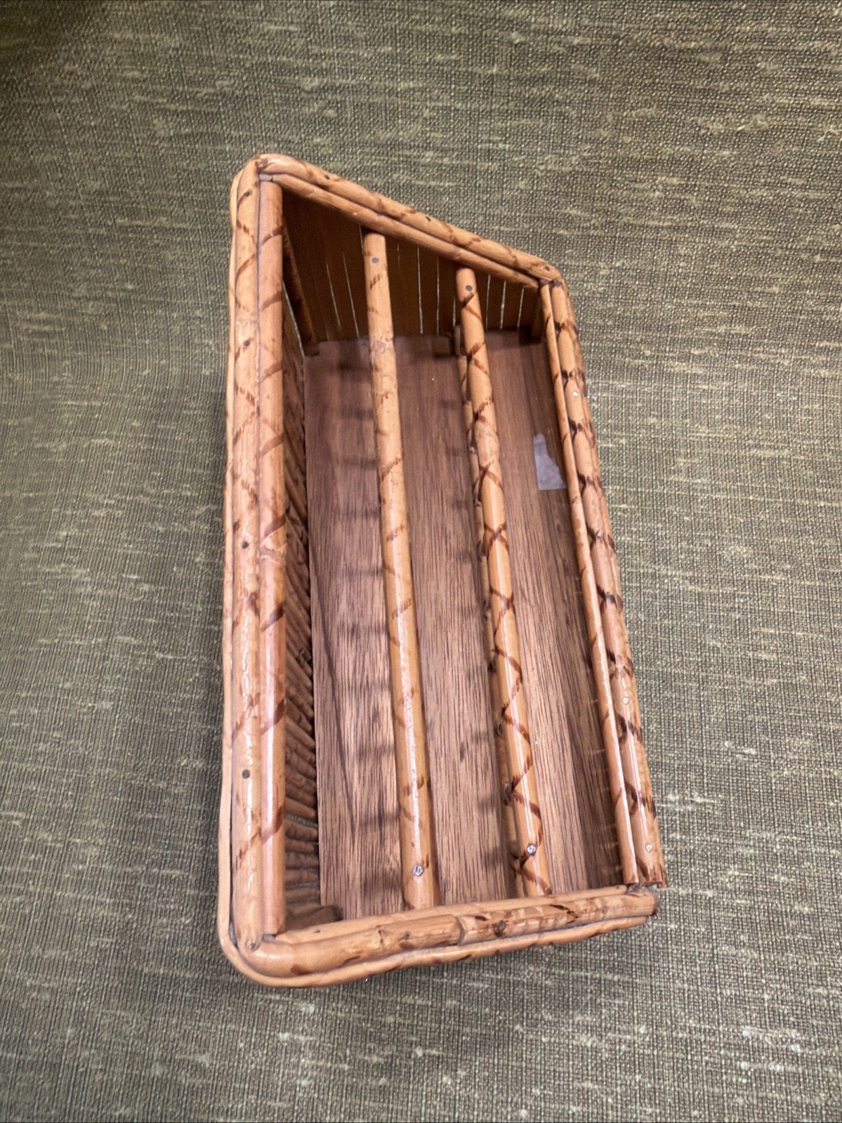 Vintage Bamboo Rattan Desk Mail Letter Holder Organizer