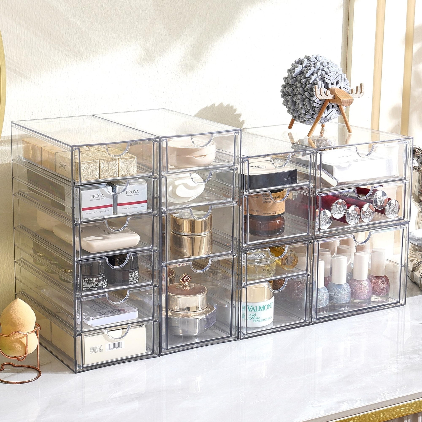 Prsildan Acrylic Drawer Organizer with 17 Drawers, Craft Office Desk Makeup O…