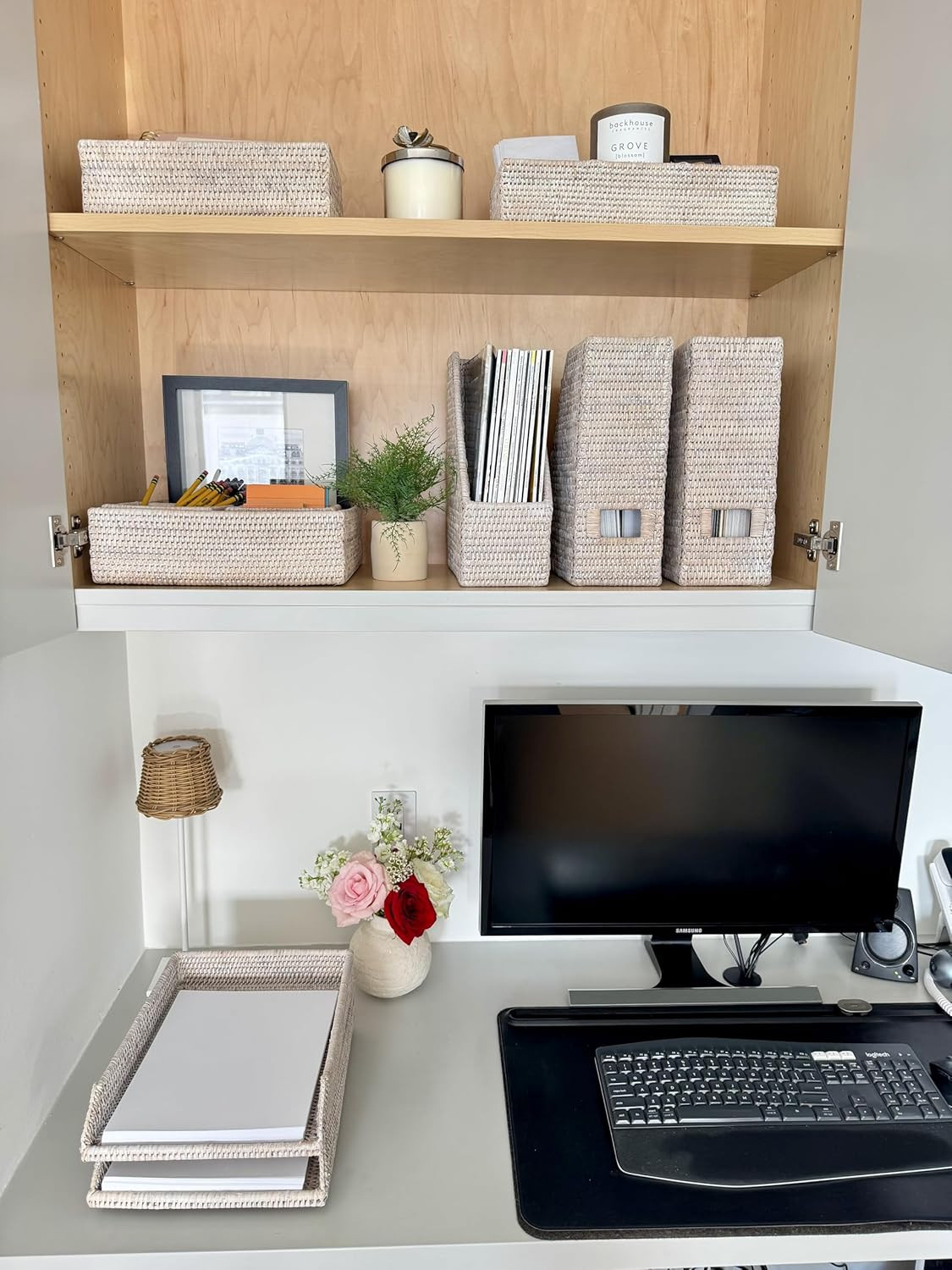 La Jolla Rattan Stackable Letter Tray – Stylish Paper Organizer in White Wash