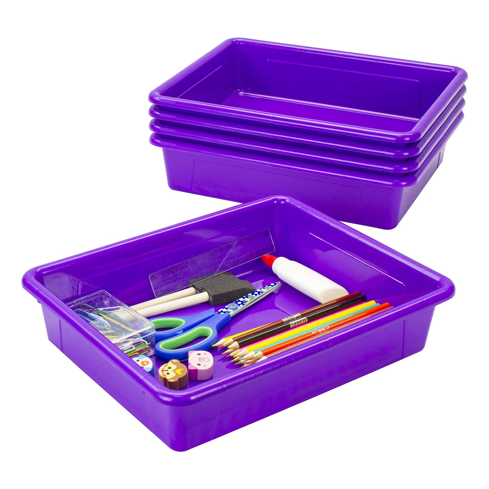Storex Letter Size Flat Storage Bin For Classroom Office And Home Violet 5-Pack