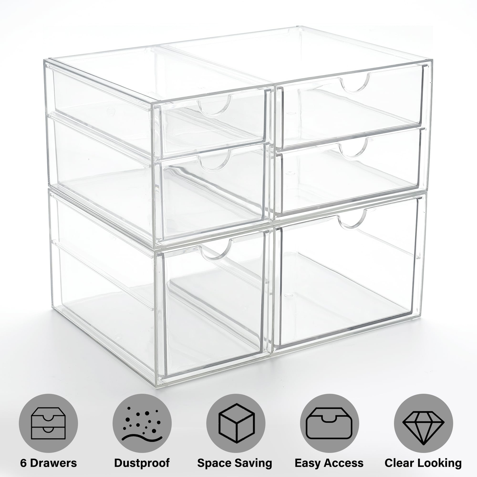 Prsildan Acrylic Drawer Makeup Organizer with 6 Drawers, Set of 2 Office Desk…