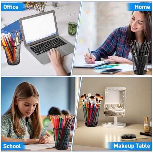 Pencil Holder 2 Pack, Black Mesh Desk Pen Holders, Premium Metal Pen Cup Hold…