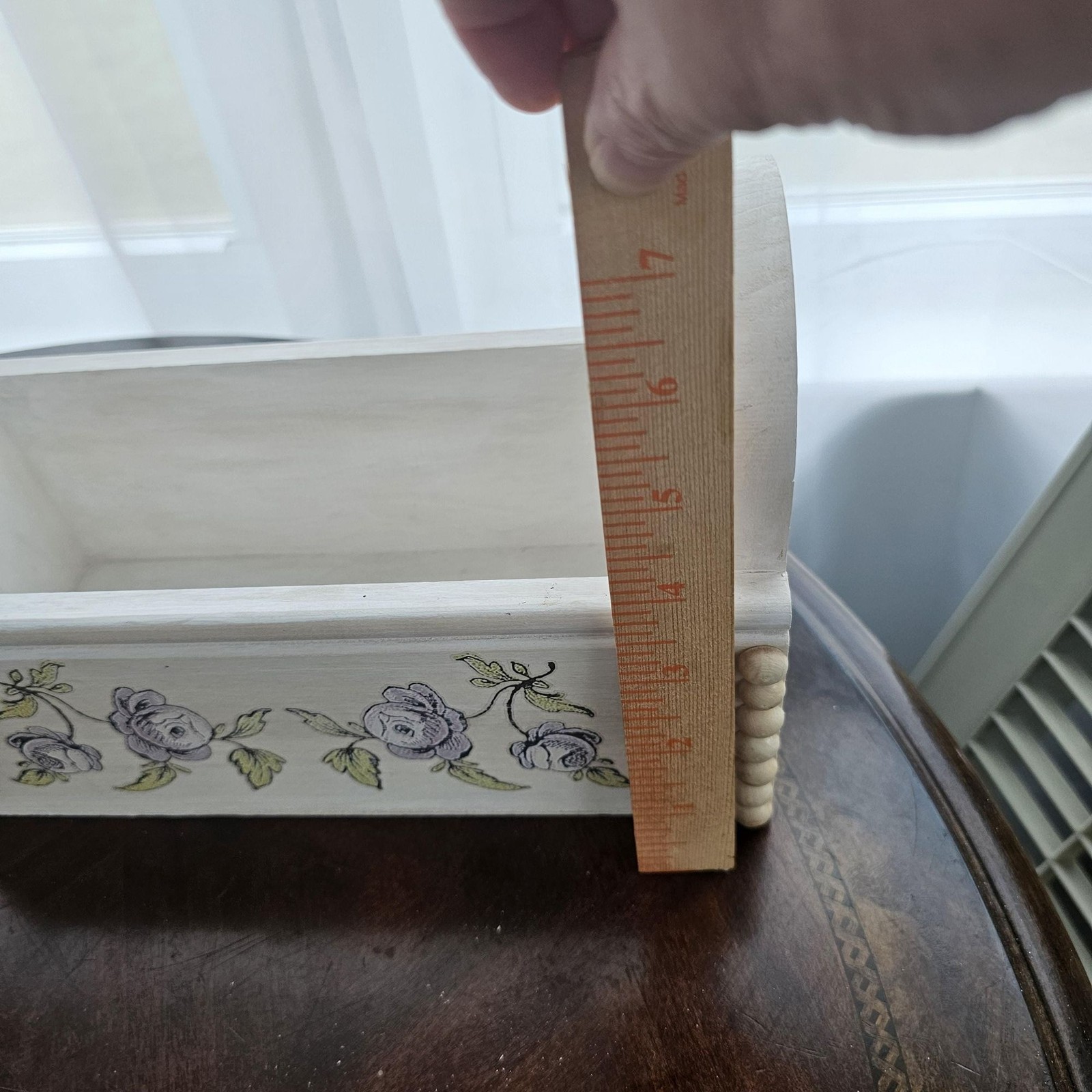 Hand-Painted Floral Wood Caddy | Upcycled Cottagecore Organizer & Vanity Tray