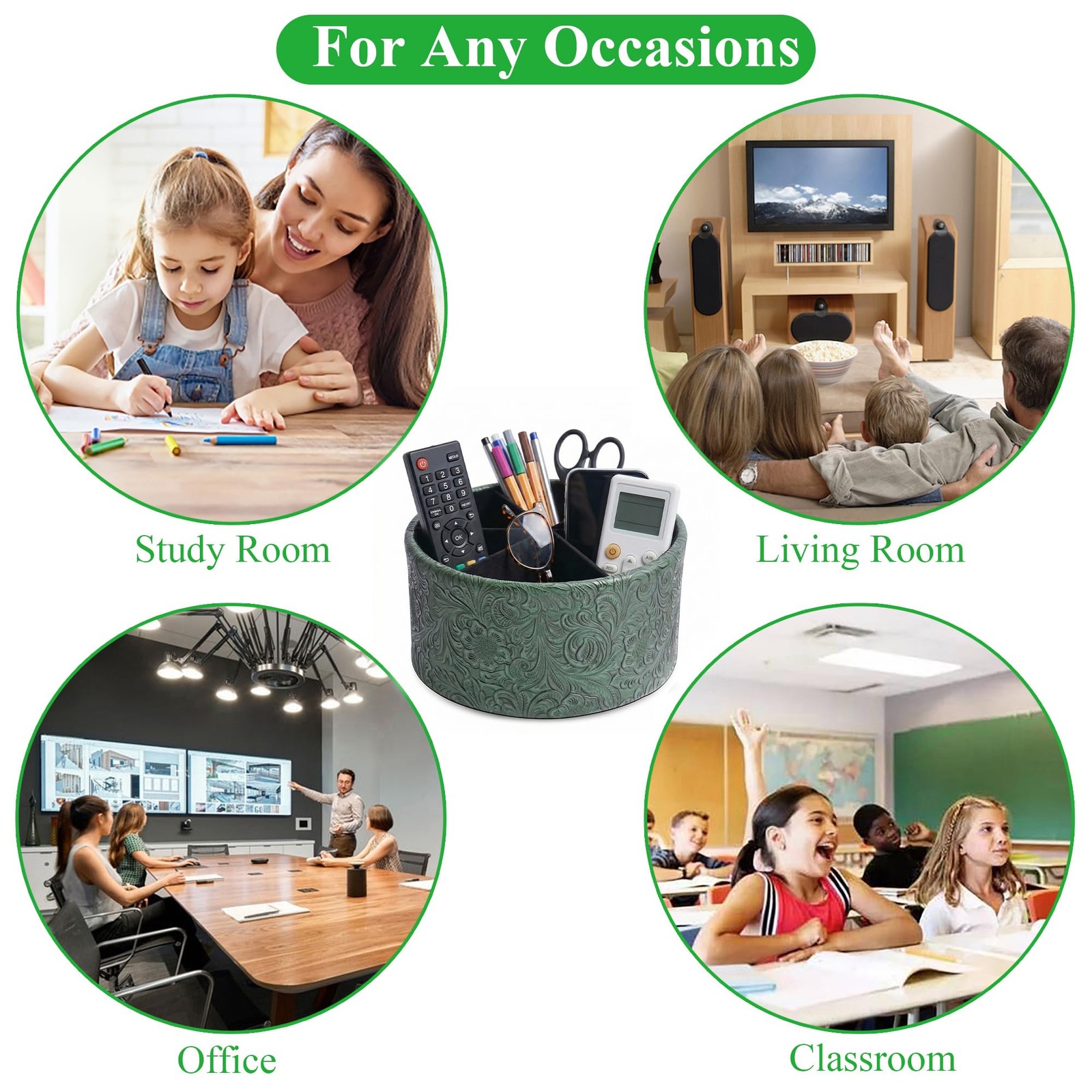 Remote Control Holder, 360°Spinning PU Leather Desk TV Remote Caddy,Desk Stor…