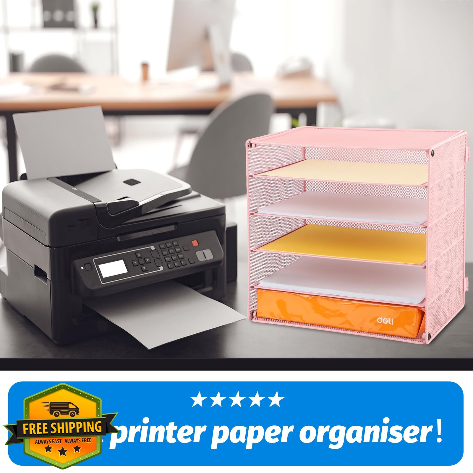 EASEPRES 5 Tier Pink Desk Organizer