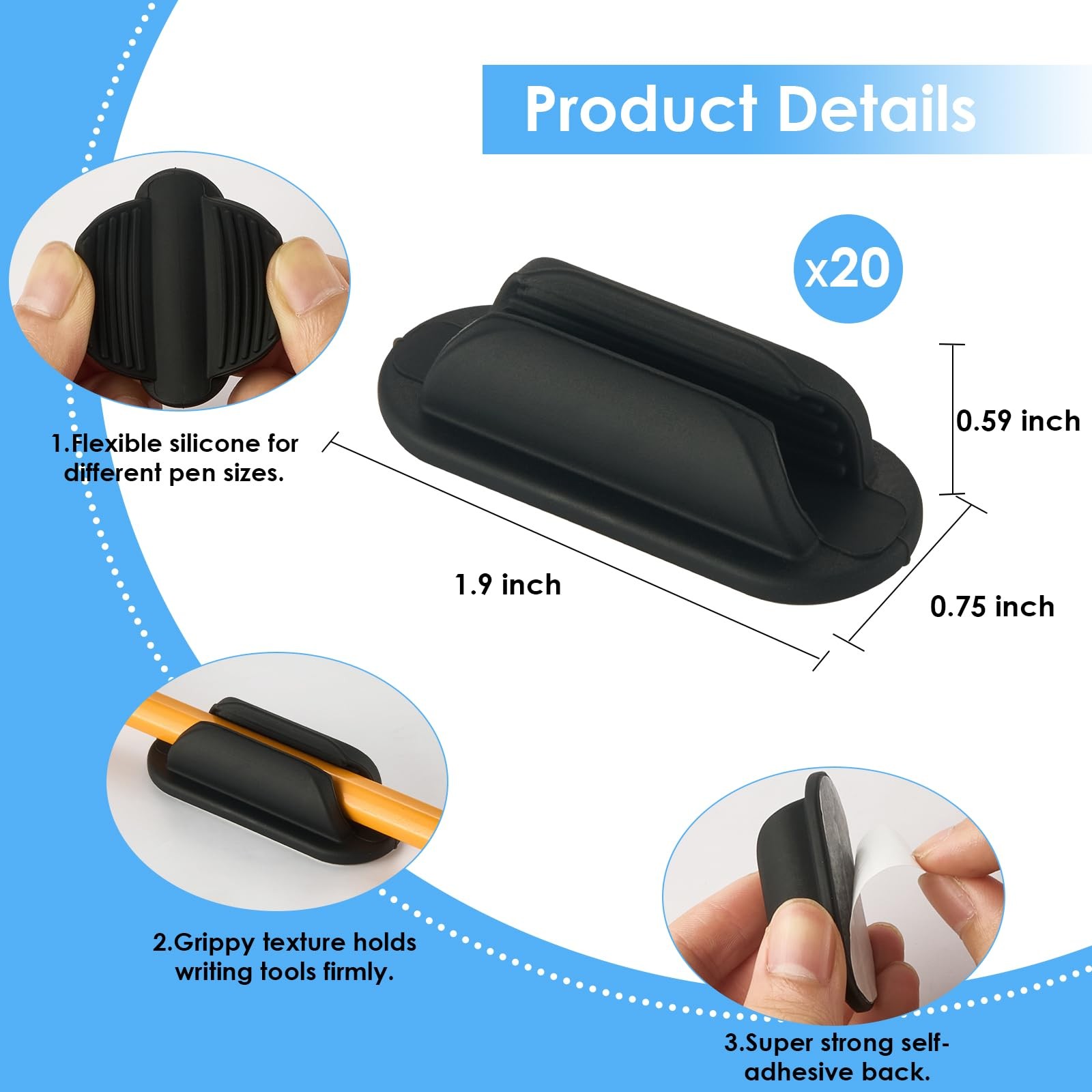 20 PCS Adhesive Pencil Holders for Desk, Silicone Pencil Holder for Desk and …