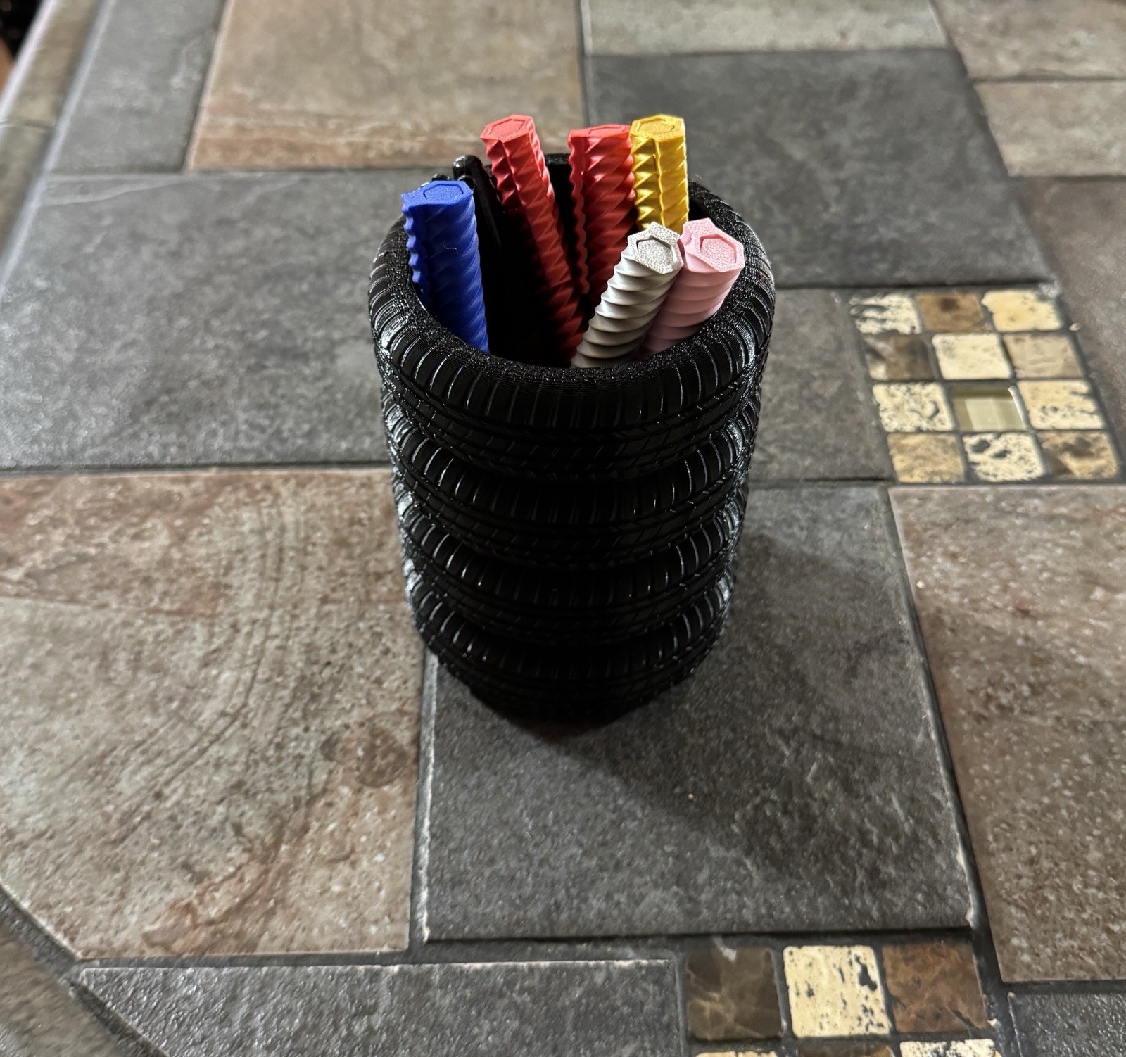 Real Rubber Tire Pen Holder Desk Decor for Home Office Pen Stand Desk Organizer