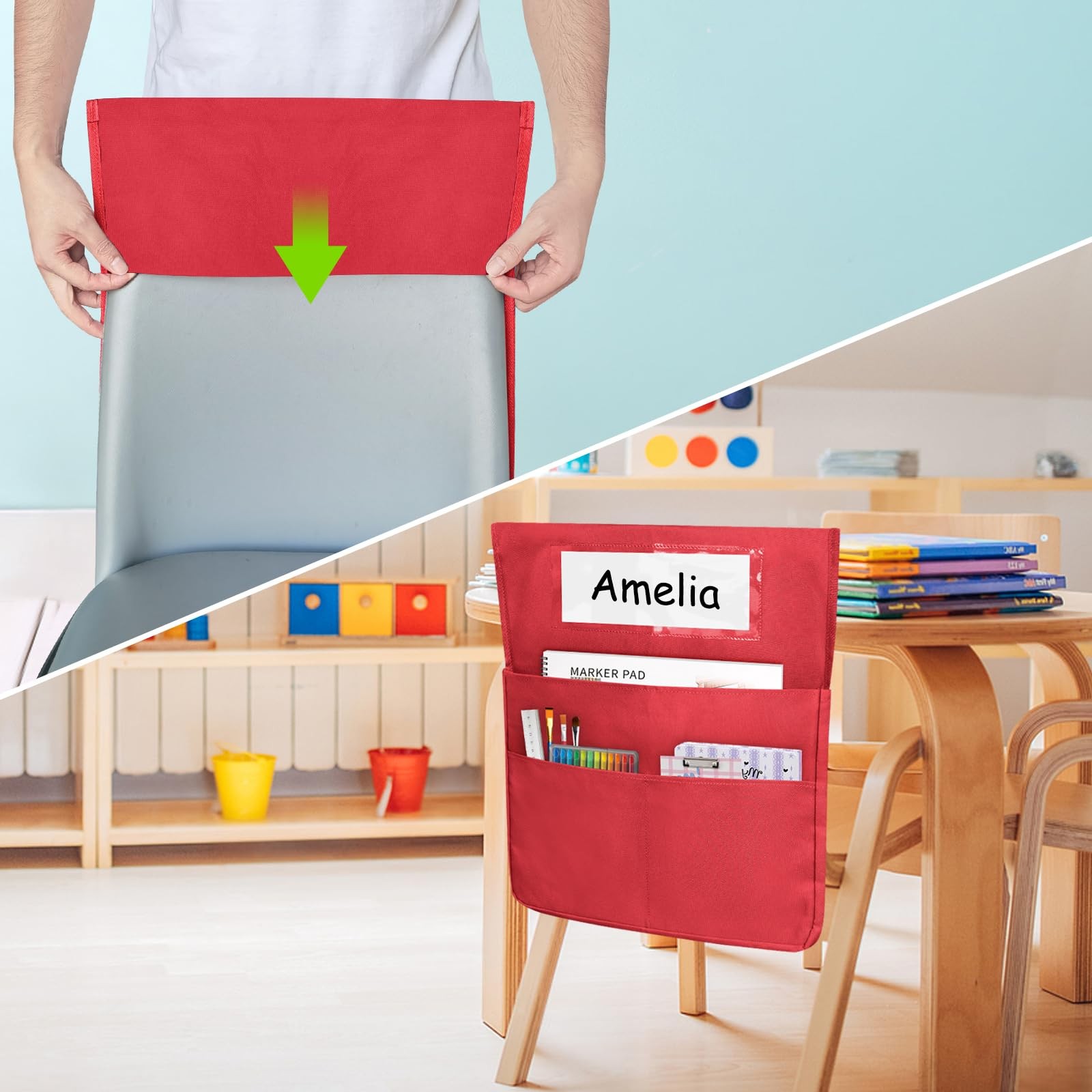 SDFGHG Chair Pockets Bright Colors 2 Large Pockets for Kids School 12 Pack
