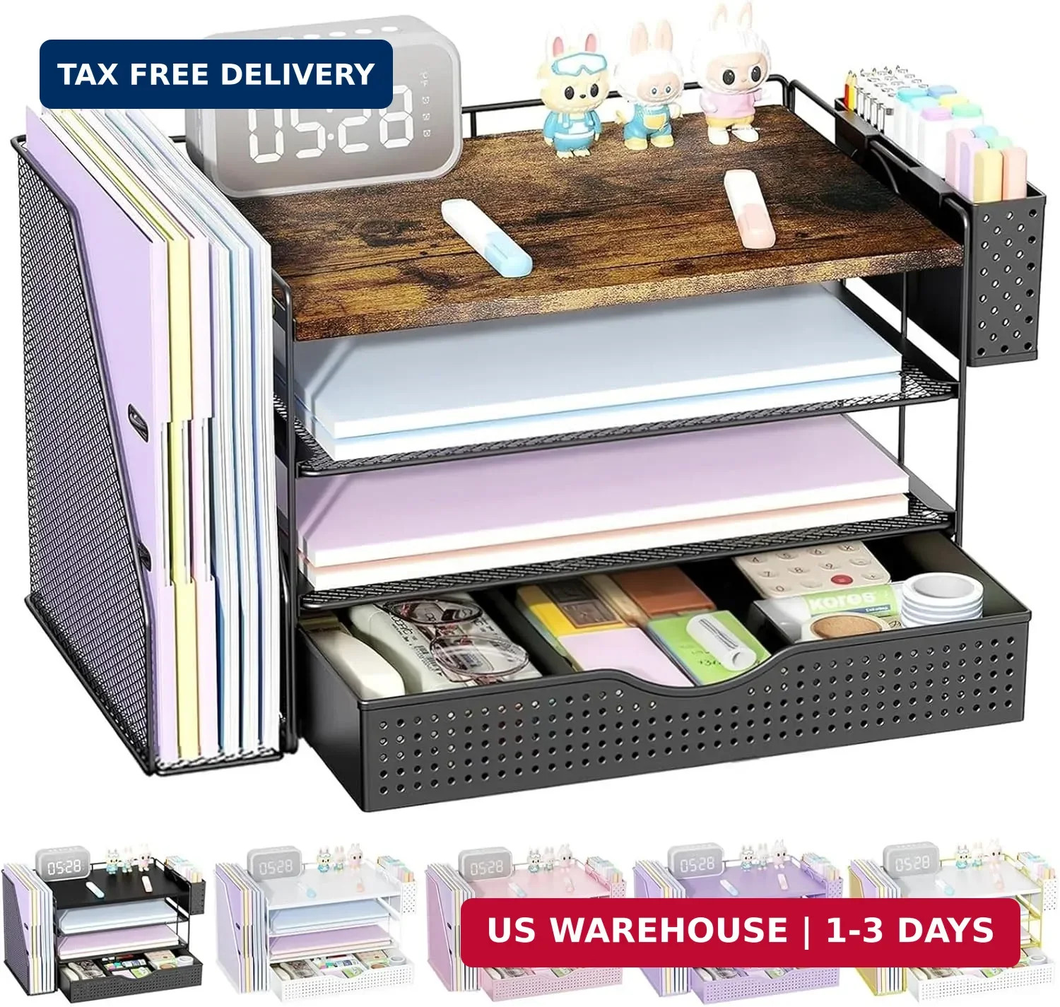 gianotter Wood Desk Organizers and Accessories with File Sorters, 4-Tier Desk Ac