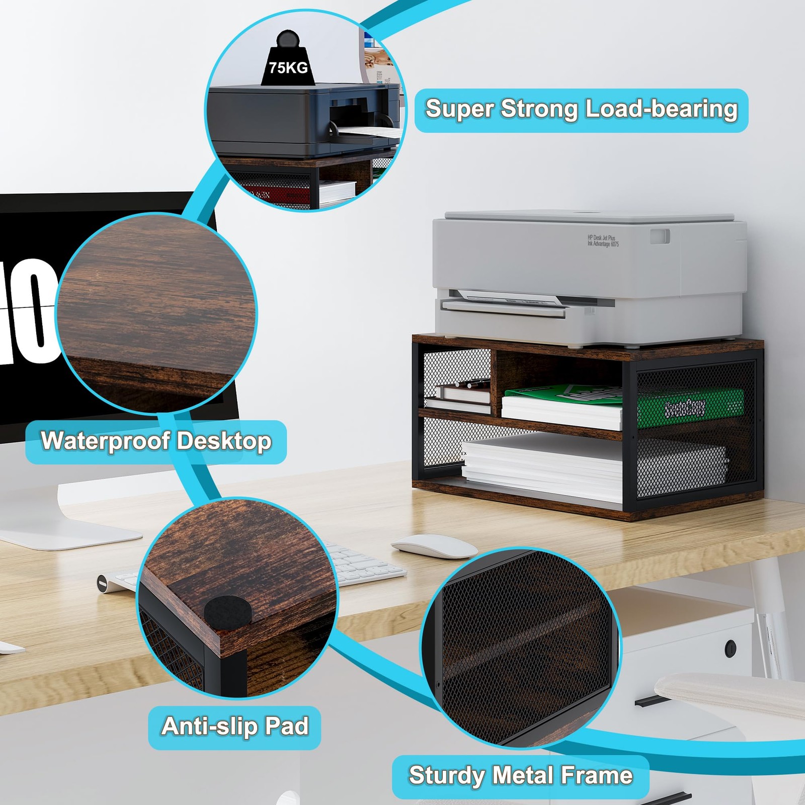PAG-Mass Wooden Printer Stand with Medium, Antique Brown