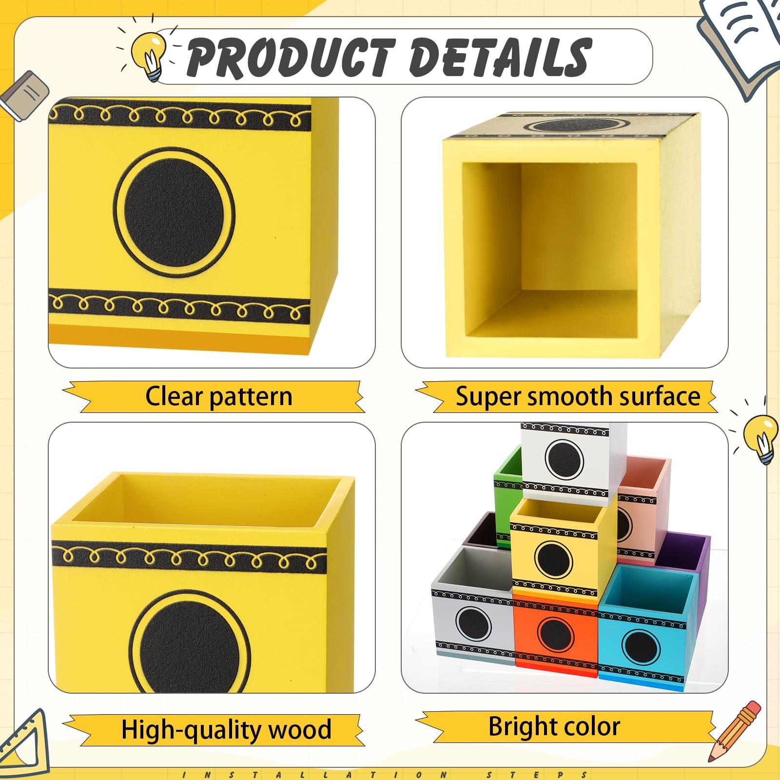 10 Pcs Crayon Organizer Crayon Holder Wooden Colored Pen Holder Dispenser Mar…