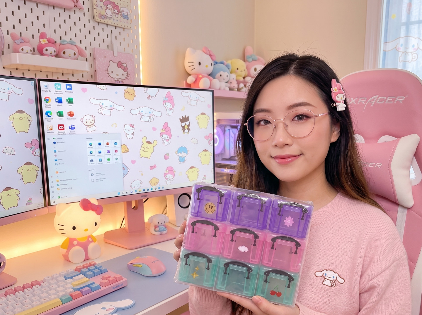 Colorful Plastic Multi-Compartment Desktop Organizer with cute bins.