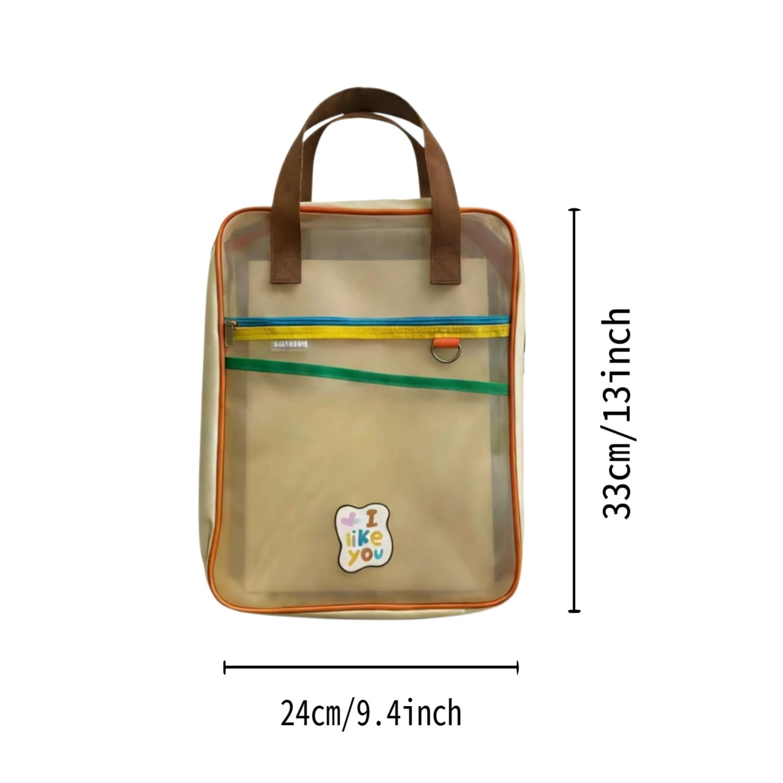 TwoTone Mesh Zipper Pouch A4 Large Double Pocket Nylon Transparent 9.413 In