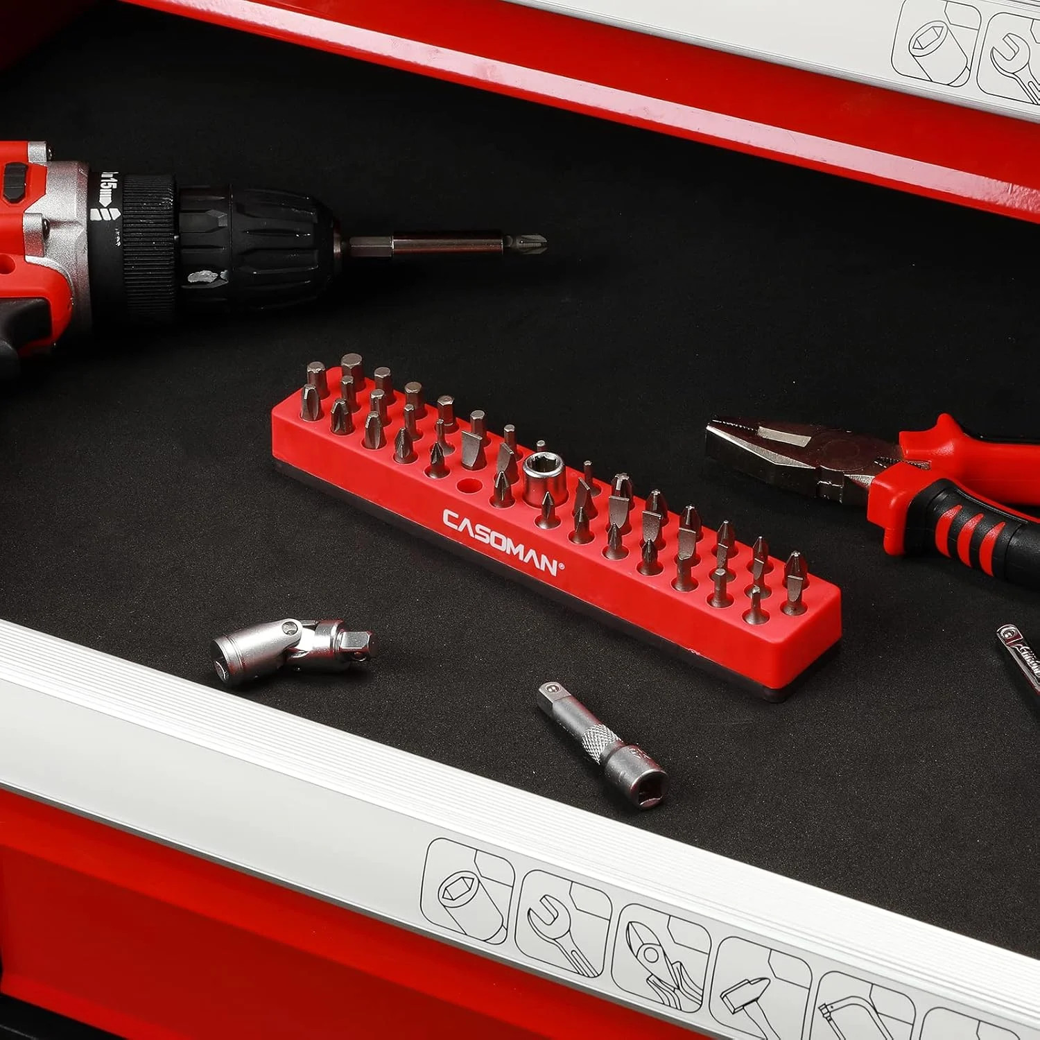 CASOMAN 1/4″ Hex Bit Organizer with Magnetic Base – Red, 43 Hole Bit Organizer w