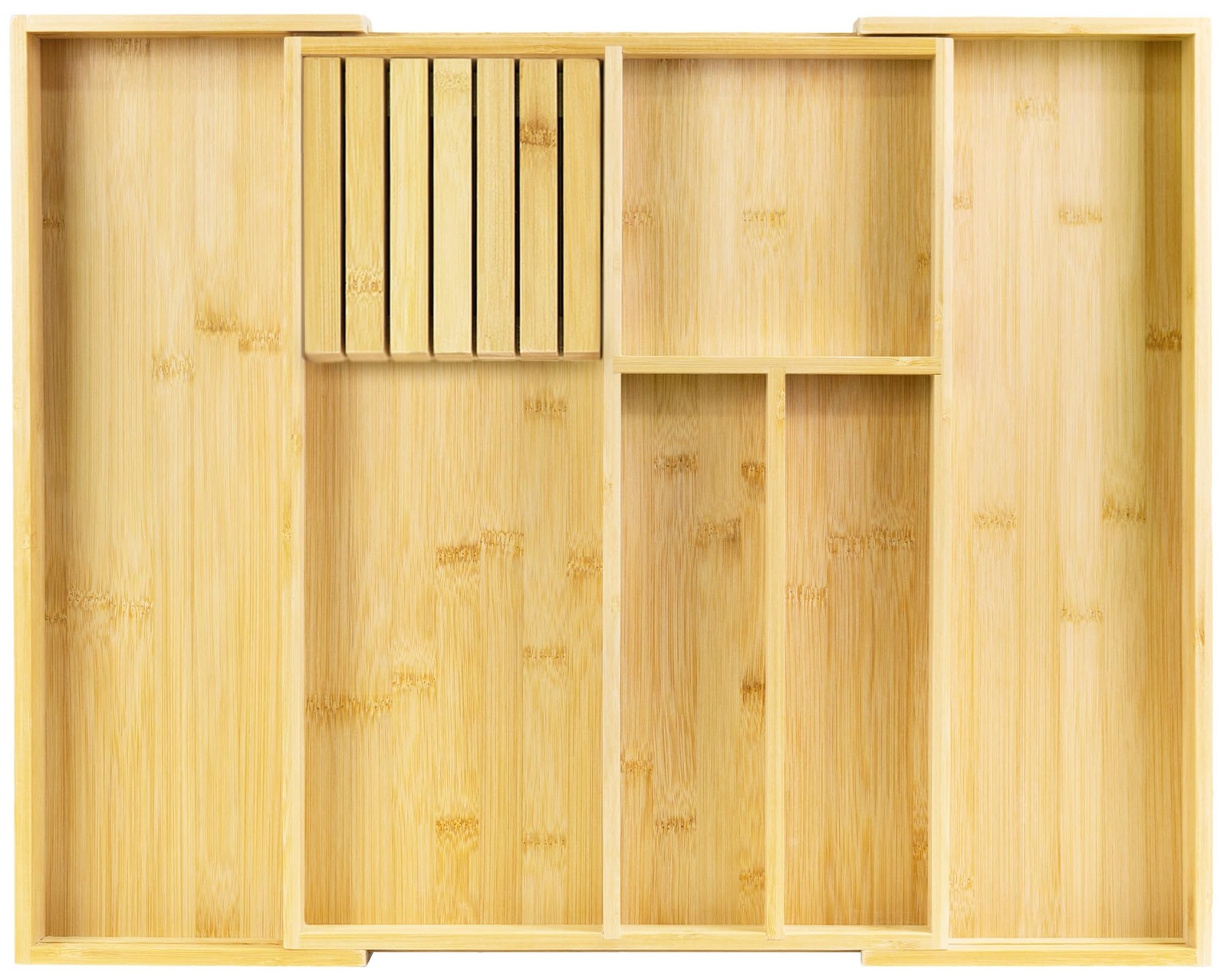 VaeFae Bamboo Silverware Drawer Organizer Kitchen, Expandable 6 Slot, Natural