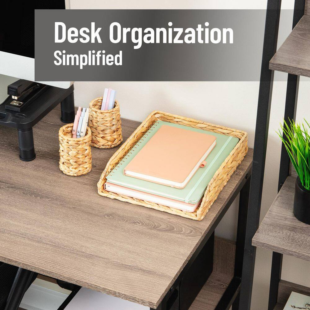 Rattan Paper Tray with Iron Frame, Desktop Organizer, Holds Letter Size Document