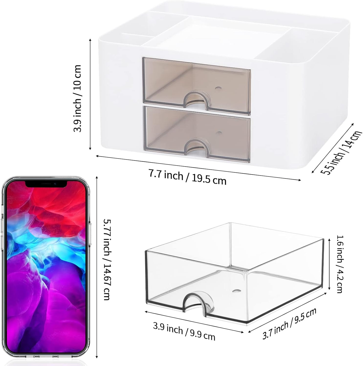 Desk Organizer with 2 Drawer, Plastic Desktop Pen Pencil Card Holder Storage Box