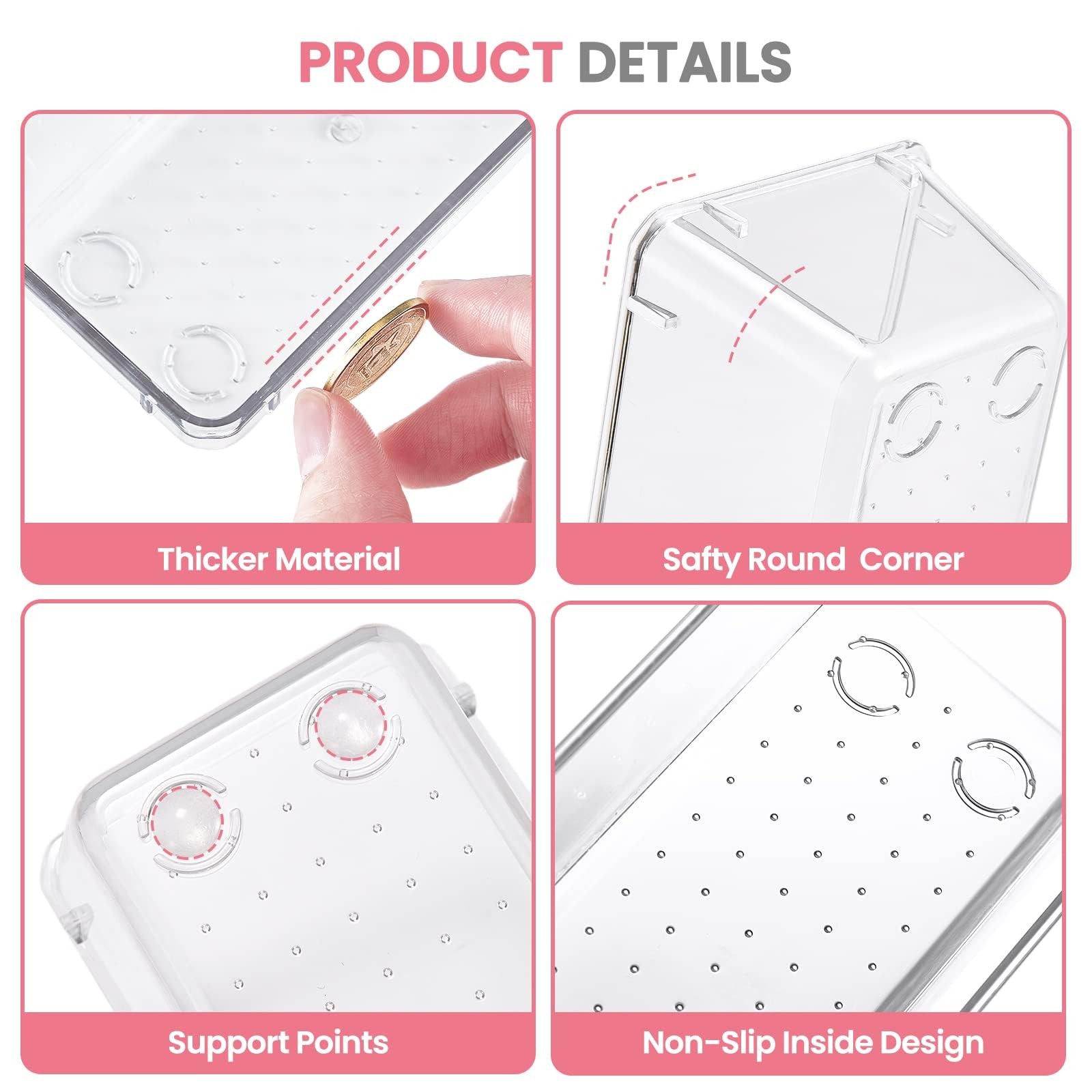 HOUSE DAY Makeup Drawer Organizer Trays 24 PCS, 24 Pcs – 4 Sizes, Clear