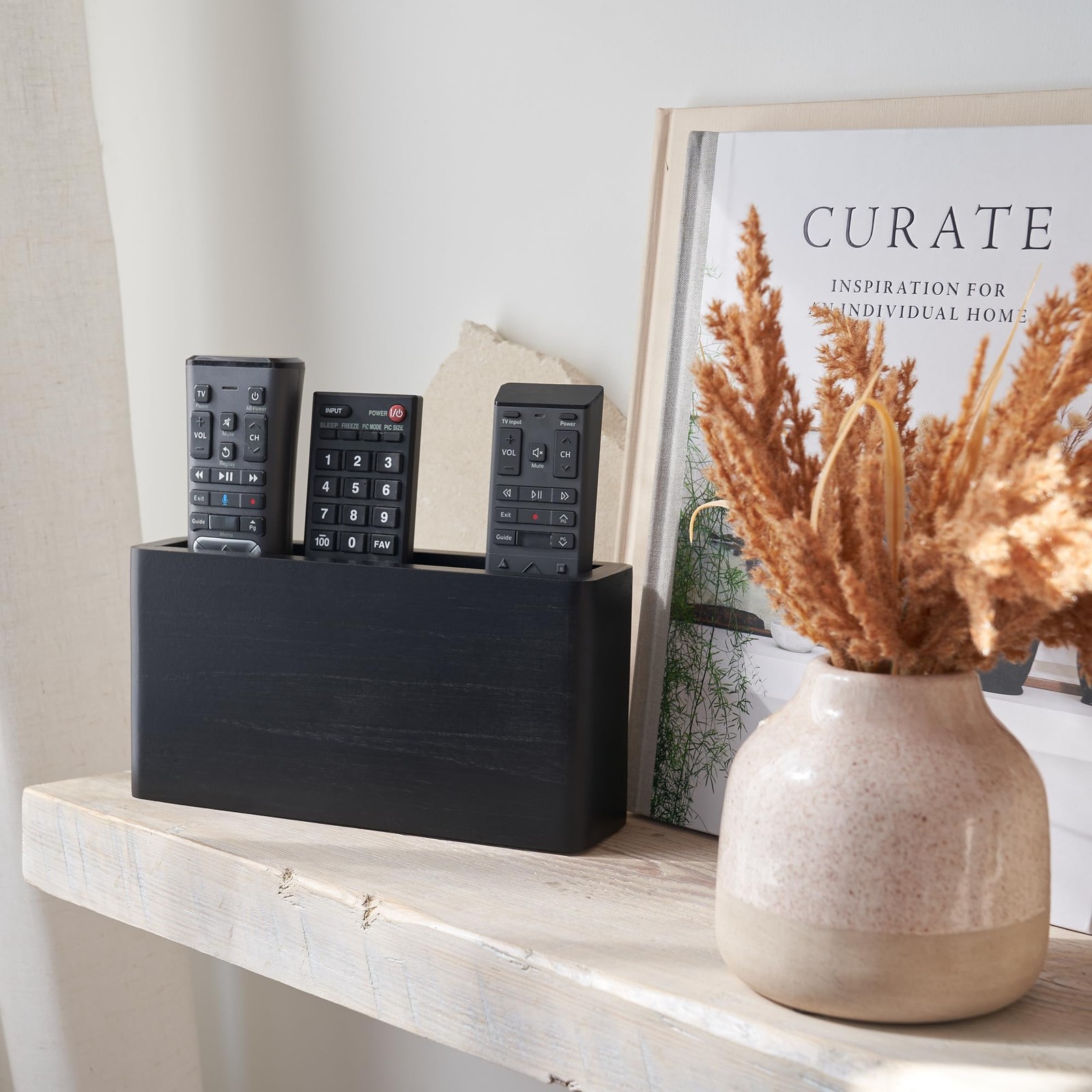 Wooden Remote Control Holder Adhesive Wall Mount Caddy Organizer Natural