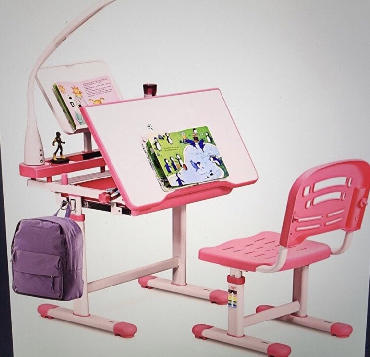 Kids Functional Desk and Chair Set, Ergonomic Height Adjustable Children School