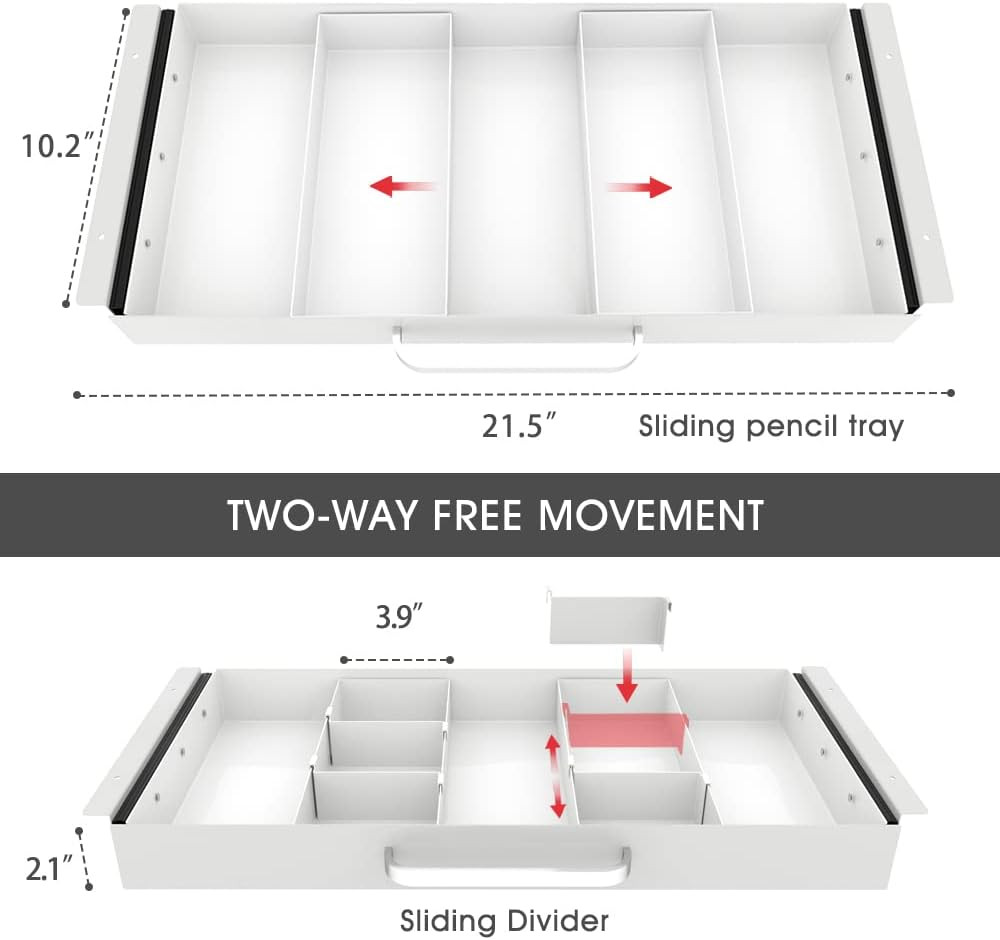 Under Desk Slide Out Pencil Drawer with Adjustable Divider for Office Storage