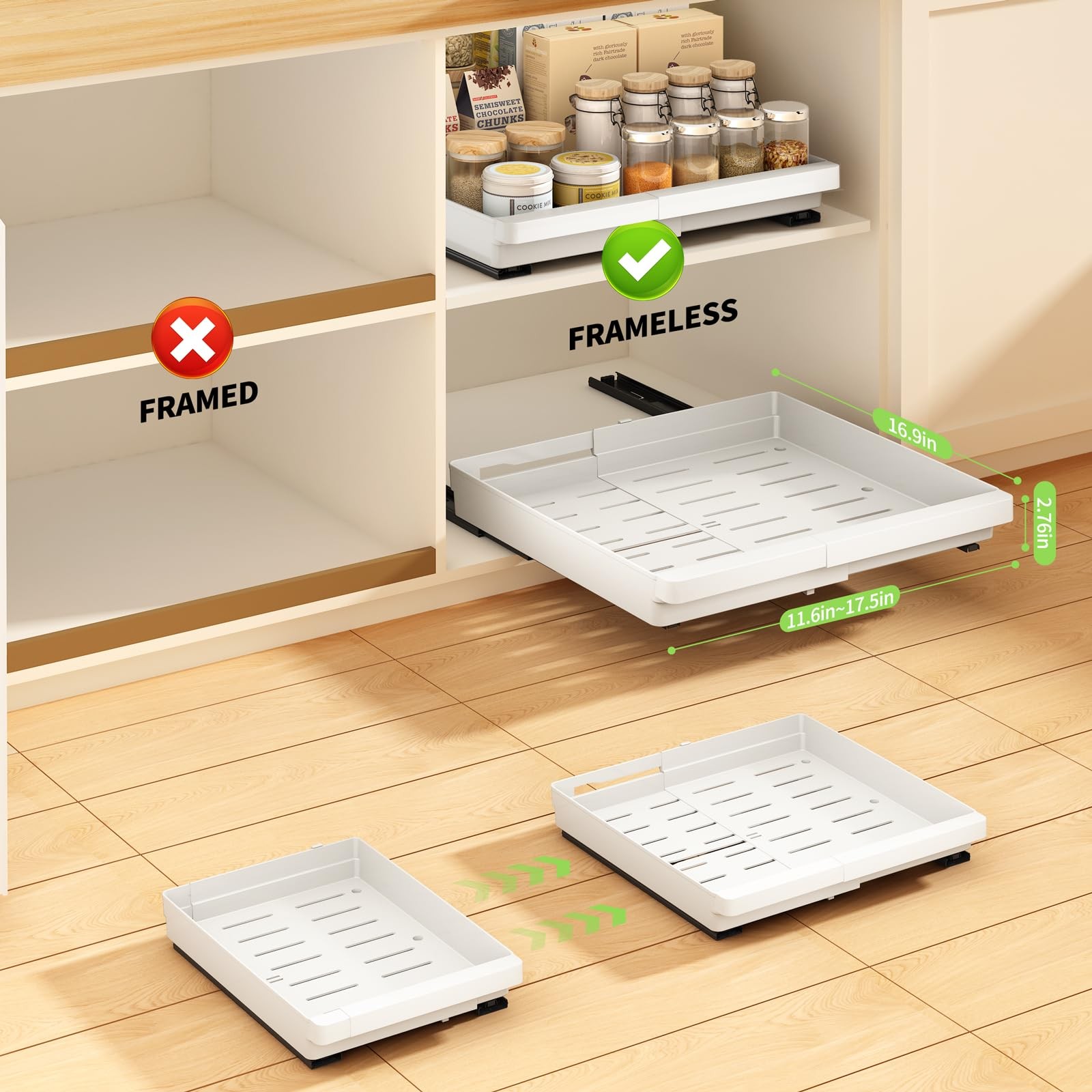 DOMNIU 2 Pack Pull Out Cabinet 16.9″D x 11.6″~17.5″W(2Pack/Plastic), White